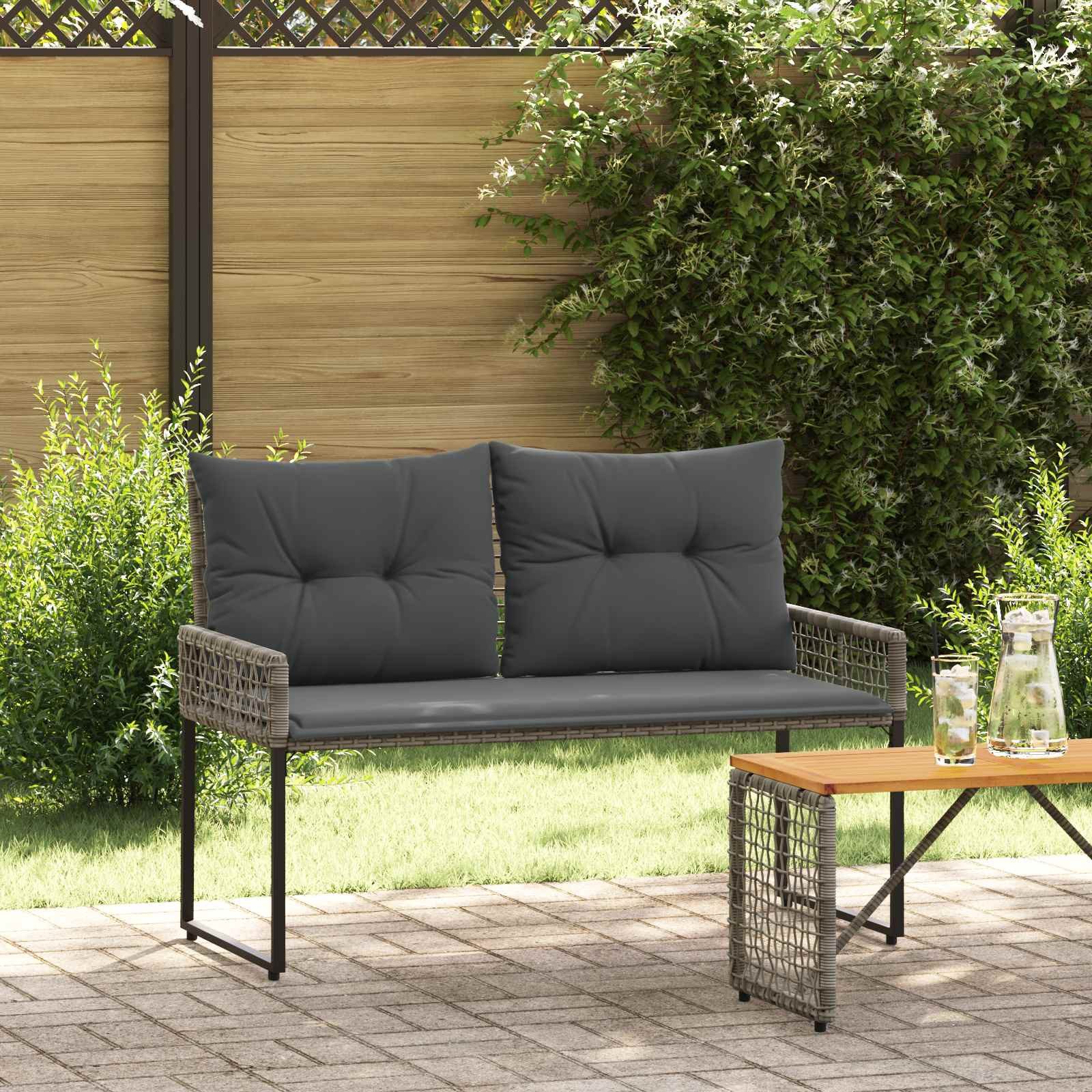 vidaXL Gartenbank Bank Outdoor Grau 118 x 55 x 82 cm PE-Rattan und Stoff (1-St)