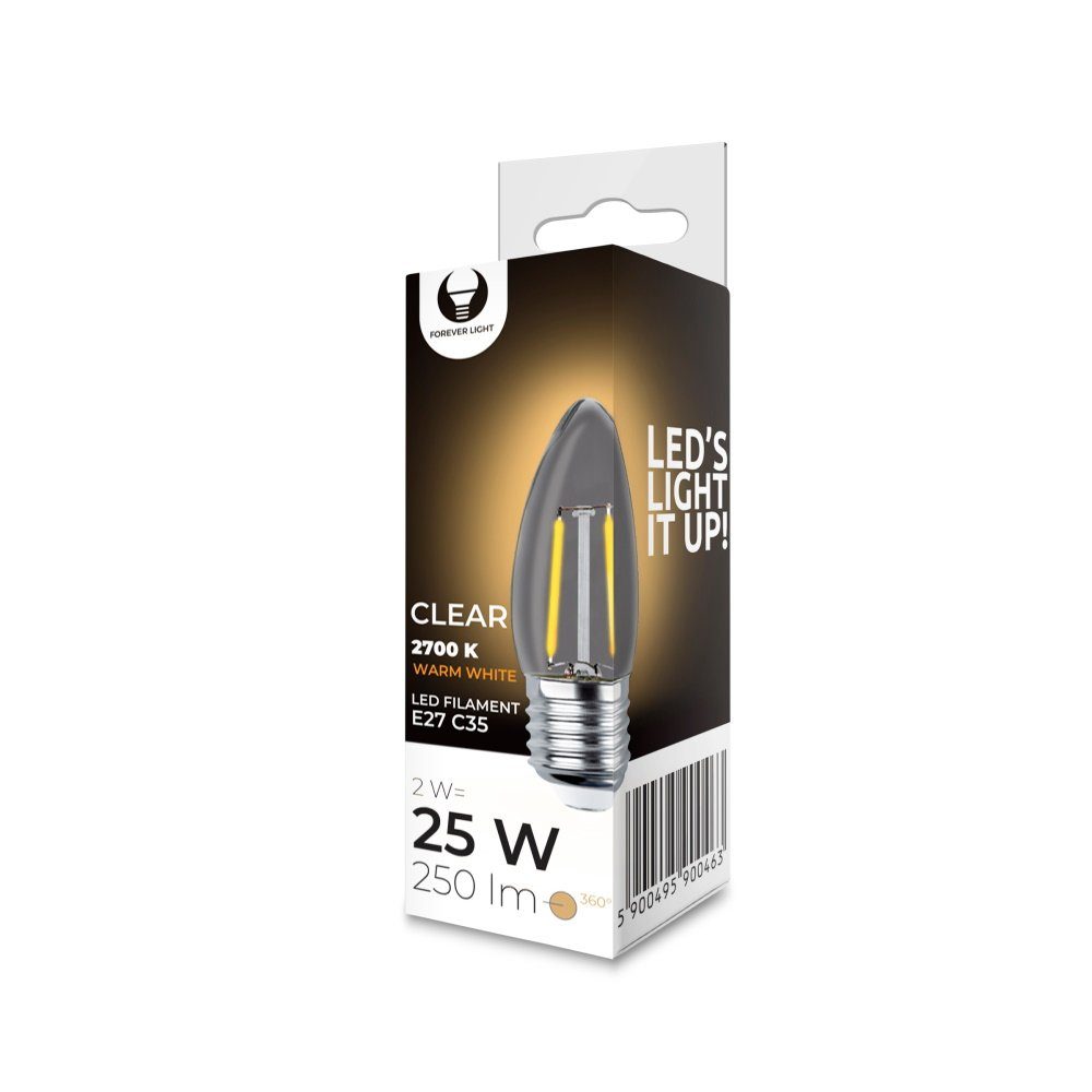 Forever Light LED-Filament E27 2W LED Filament Kerze Lampe Vintage Glühbirn günstig online kaufen