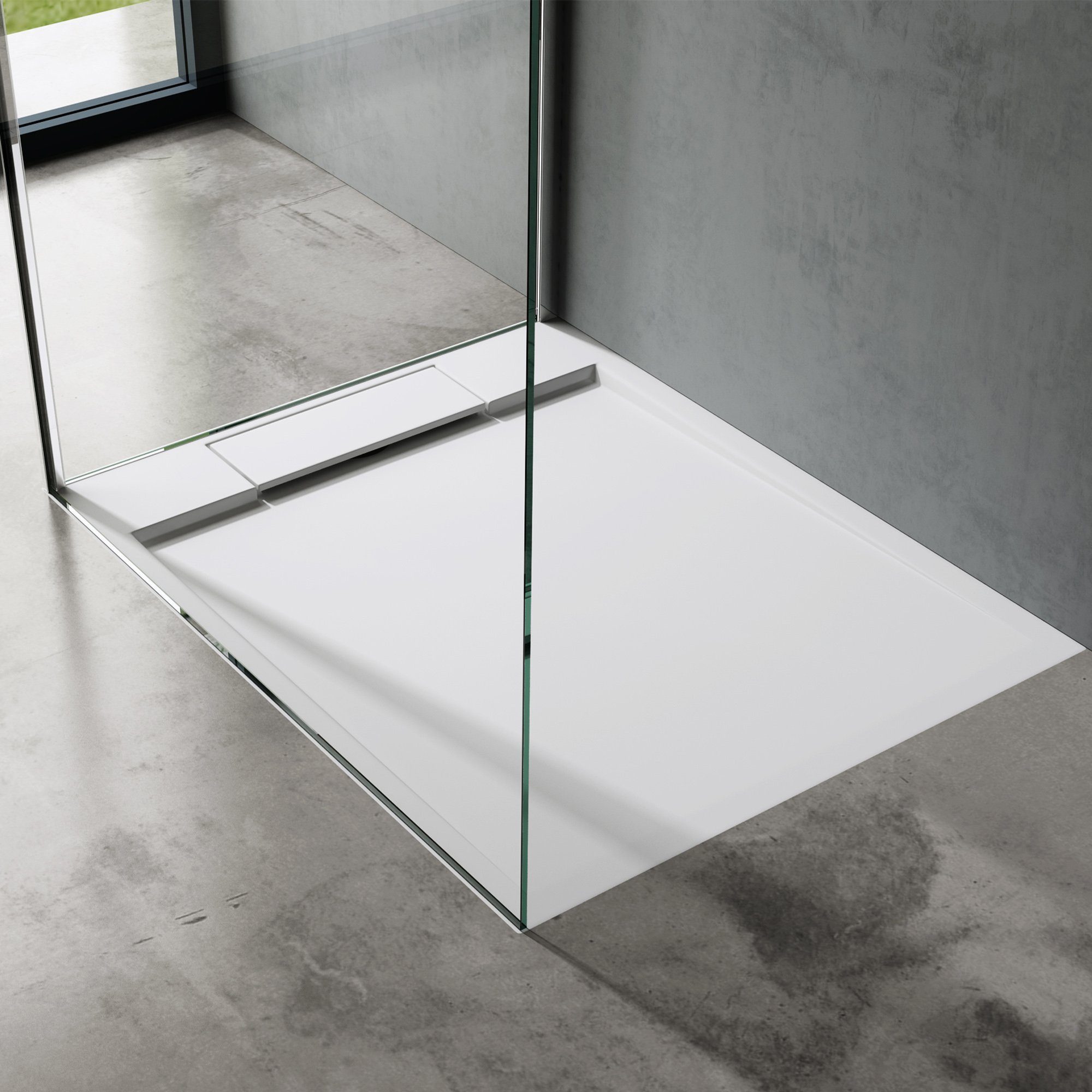 doporro Duschwanne Duschtasse aus Mineralguss rechteckig DIN-Anschlüsse Geoma04, Rechteckig, Mineralguss, BxT: 70-100cm x 70-160cm, integrierte Gefälle