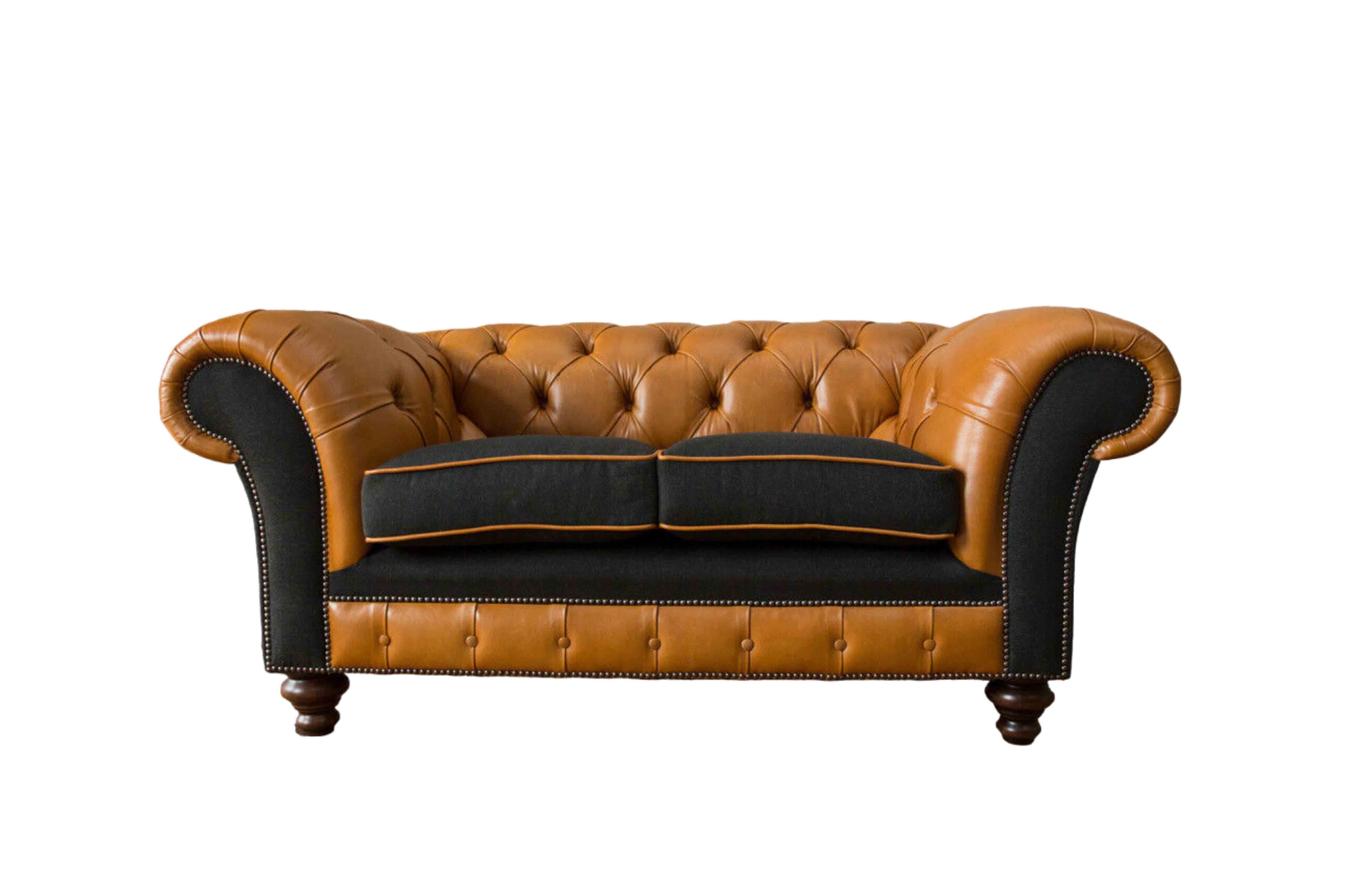 JVmoebel Chesterfield-Sofa Leder-Couch in Braun mit eleganter Polsterung und Holzfüßen, Packung, Made in Europa