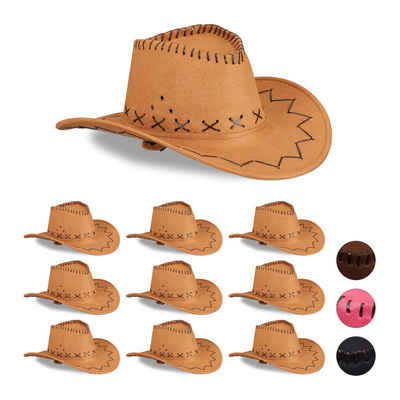 relaxdays Cowboyhut 10 x Cowboyhut Fasching braun