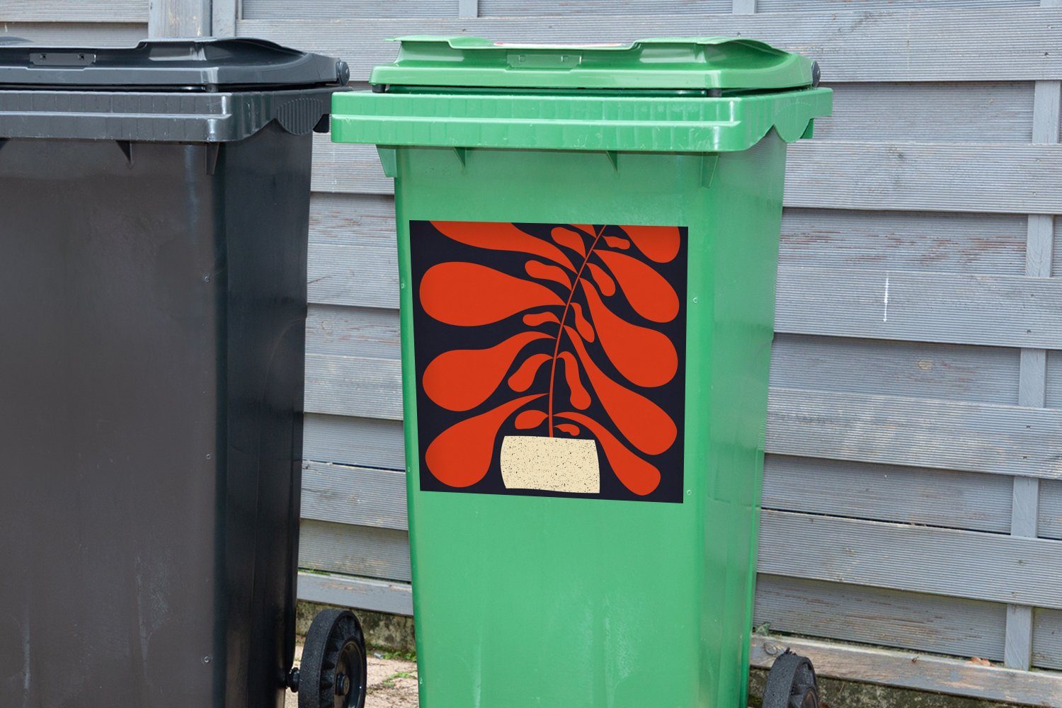 Mülltonne, St), Vase MuchoWow (1 - - Rot Container, Abstrakt - Pflanze Abfalbehälter Sticker, Mülleimer-aufkleber, Wandsticker
