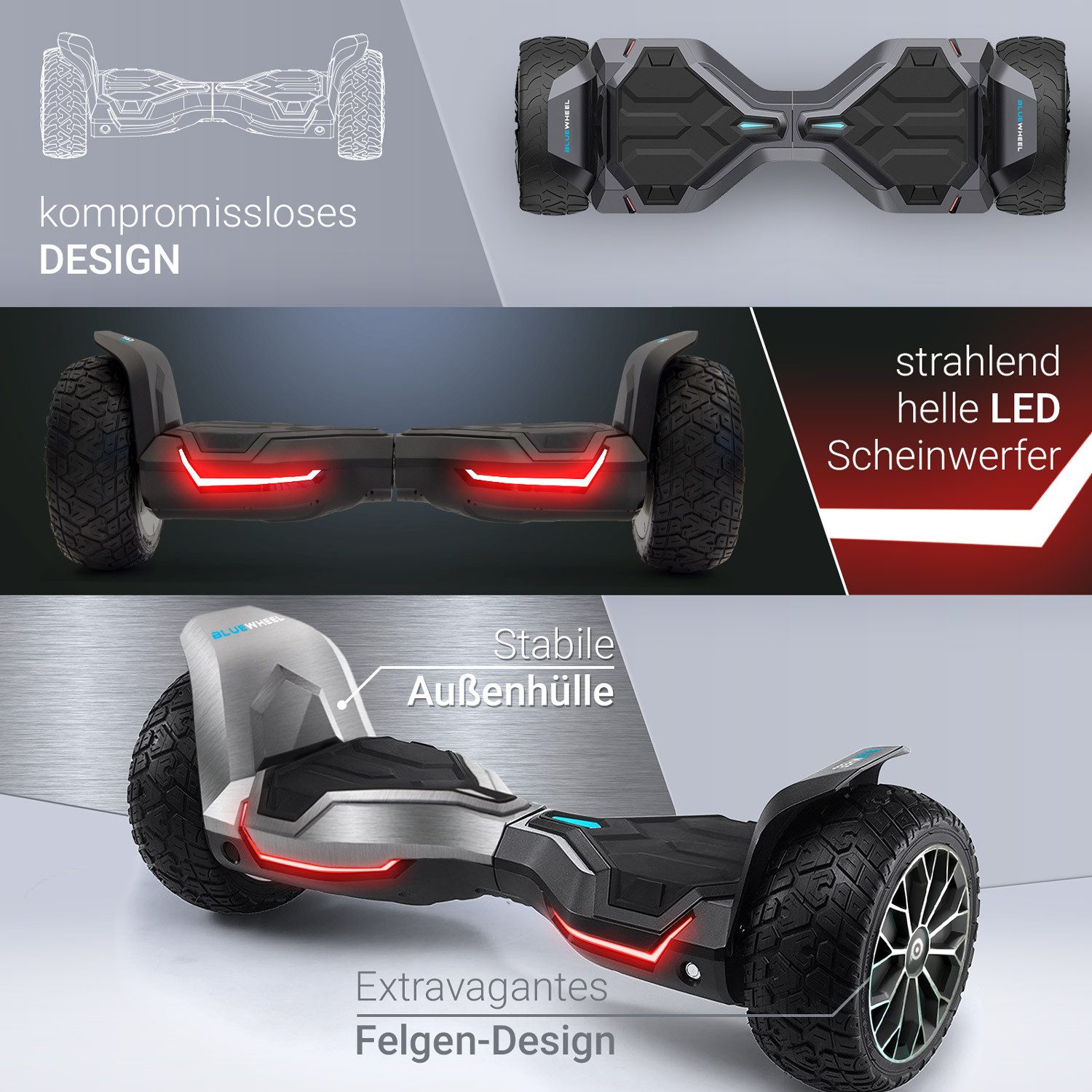 Bluewheel Electromobility Balance Scooter HX510, 15 km/h, 8.5" Vollgummireifen, LED-Scheinwerfer – Bild 3 von 5
