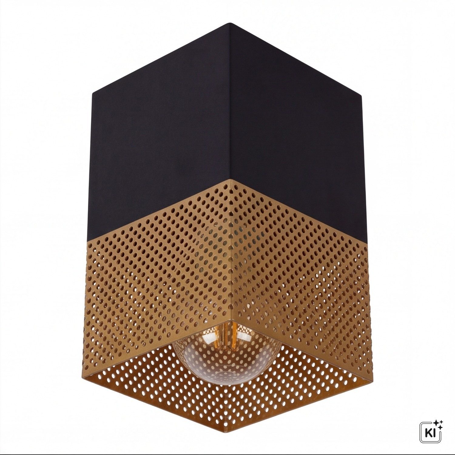 Licht-Erlebnisse Deckenleuchte TELUR, ohne Leuchtmittel, Industrial Design Schwarz Gold Metall eckig L:10 cm E27 Flur Vintage