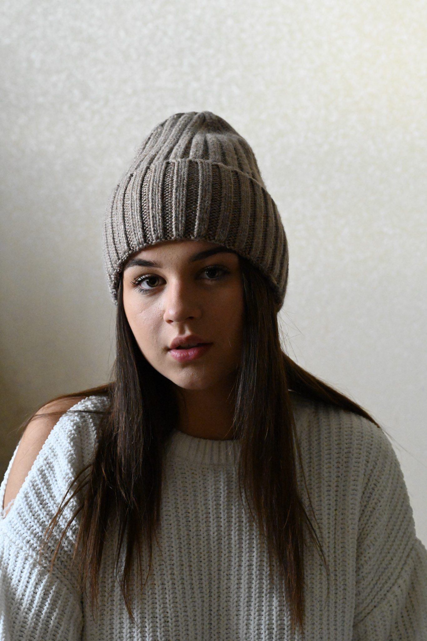 Runde Perlé Beanie Beanie warme Wintermütze 100% Merinowolle braun Beanie aus reiner, extrafeiner Merinowolle mit Umschlag