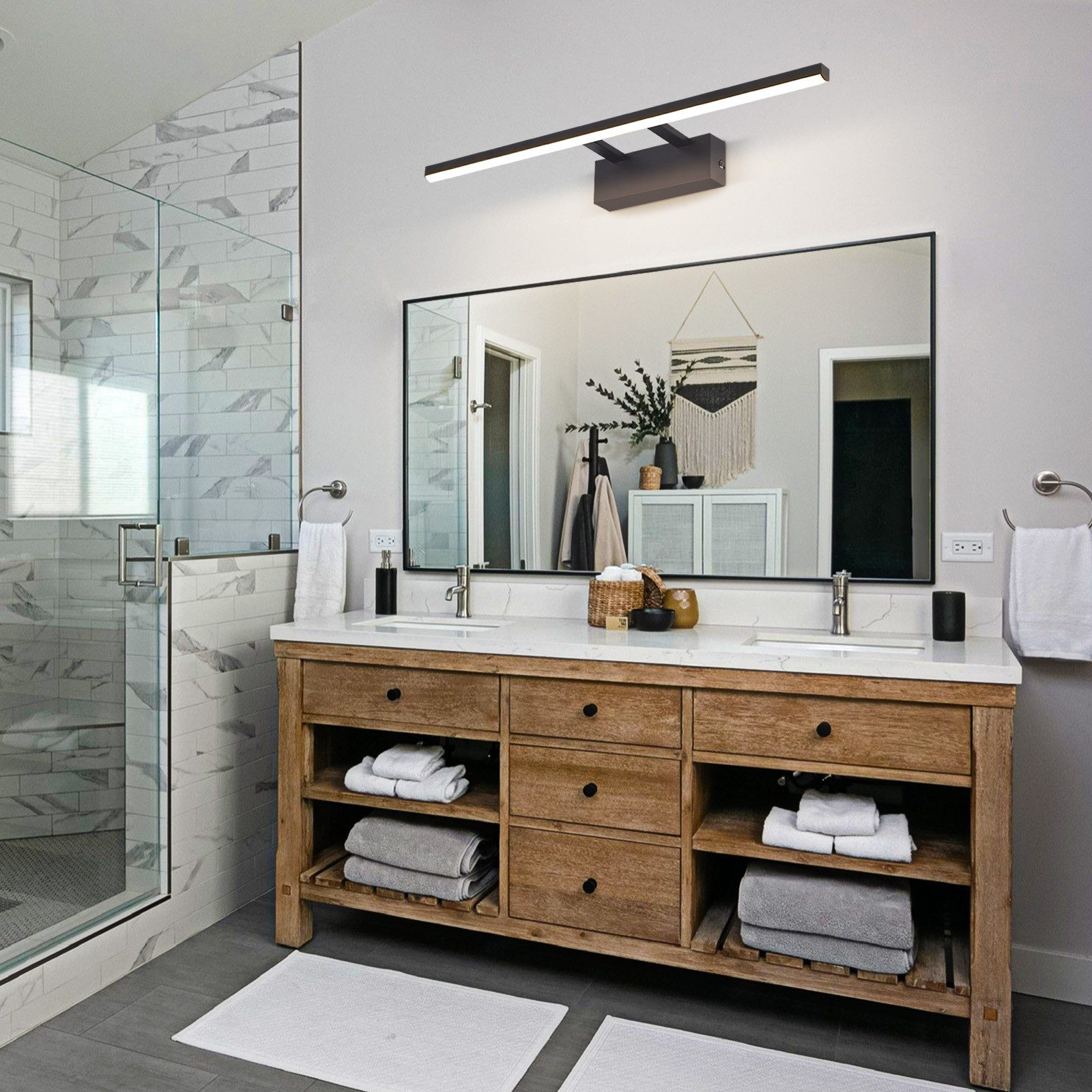 Glitzerlife Spiegelleuchte Badezimmer Wandleuchte LED – 13W Matt Schwarz Modern 60cm Spiegellampen 4000K Neutralweiß Beleuchtung Für Küche Flur Veranda Wohnzimmer_voghion.com