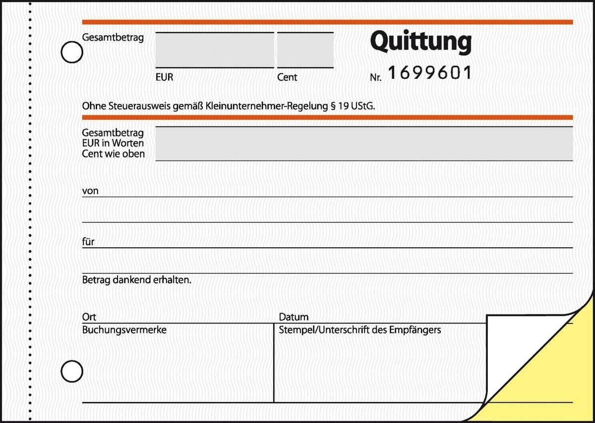 Sigel Formularblock Formularbuch Quittung A6 quer ohne MwSt. Ausweis SD VE=2x30 Blatt numm