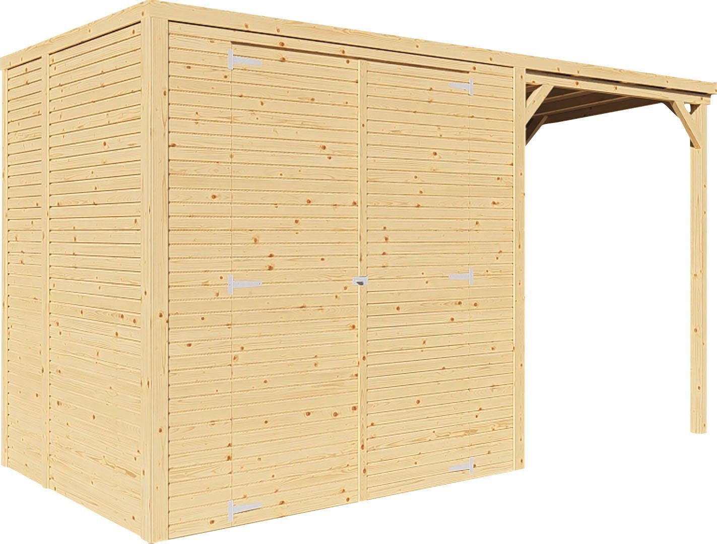 KONIFERA Gartenhaus Beno 2 PLUS Fineline Flachdach, BxT: 373x170 cm, mit Anbaudach