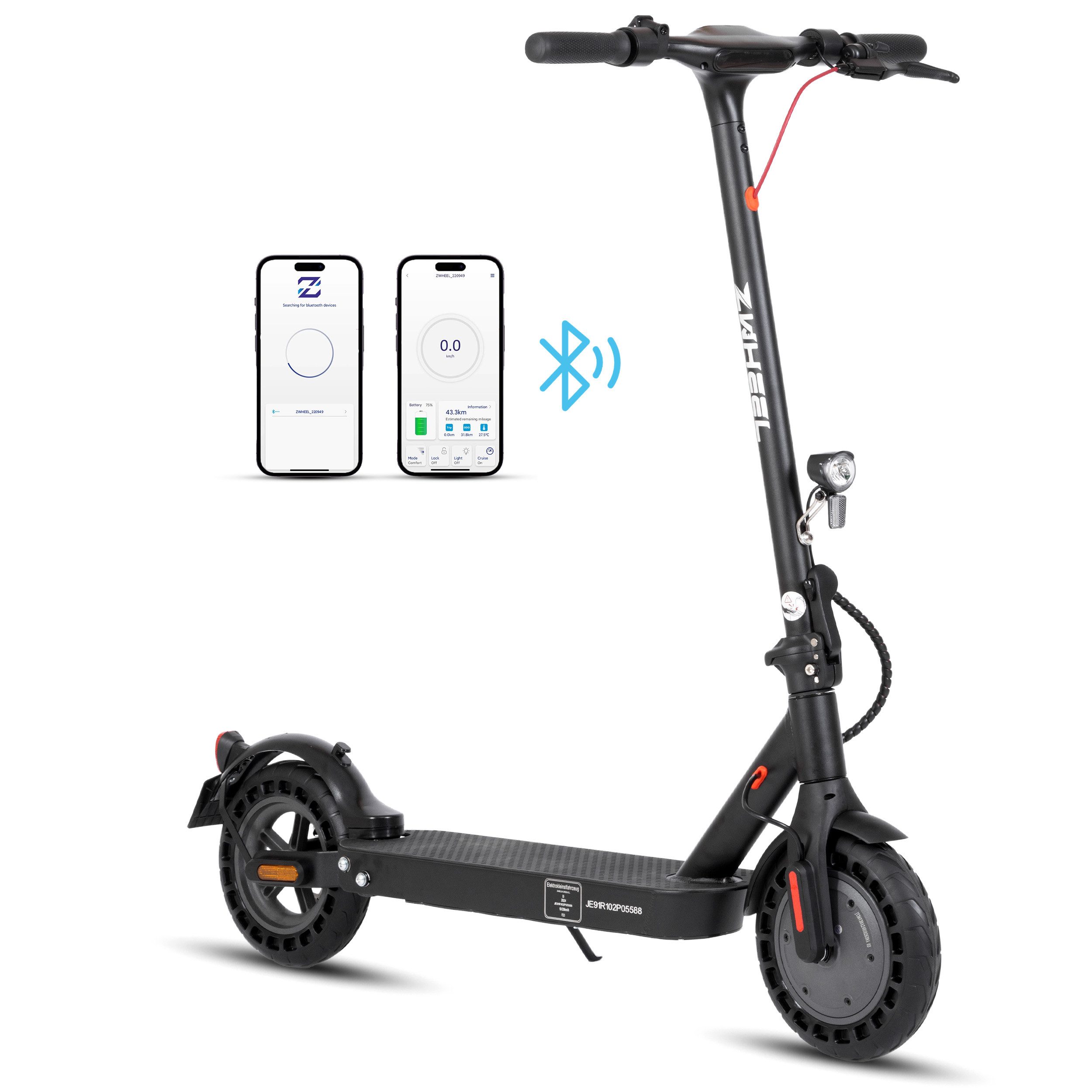 Leawin E-Scooter mit Straßenzulassung 130kg, 10'' klappbarer E-Roller, 35-45km, 500 W, 20 km/h, (mit Schutzblechen, APP, 10'' pannensicherer Vollgummireifen), Elektroroller, klappbar, Stoßdämpfung, Doppels Bremssystem