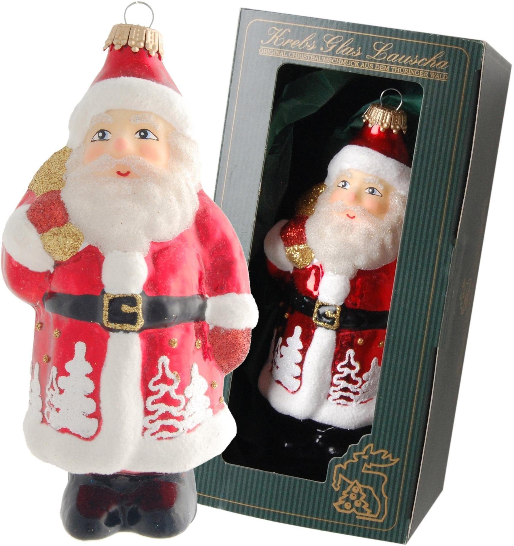 Krebs Glas Lauscha Christbaumschmuck Santa mit Bäumen, Weihnachtsdeko rot, Christbaumschmuck (1-tlg), mundgeblasen