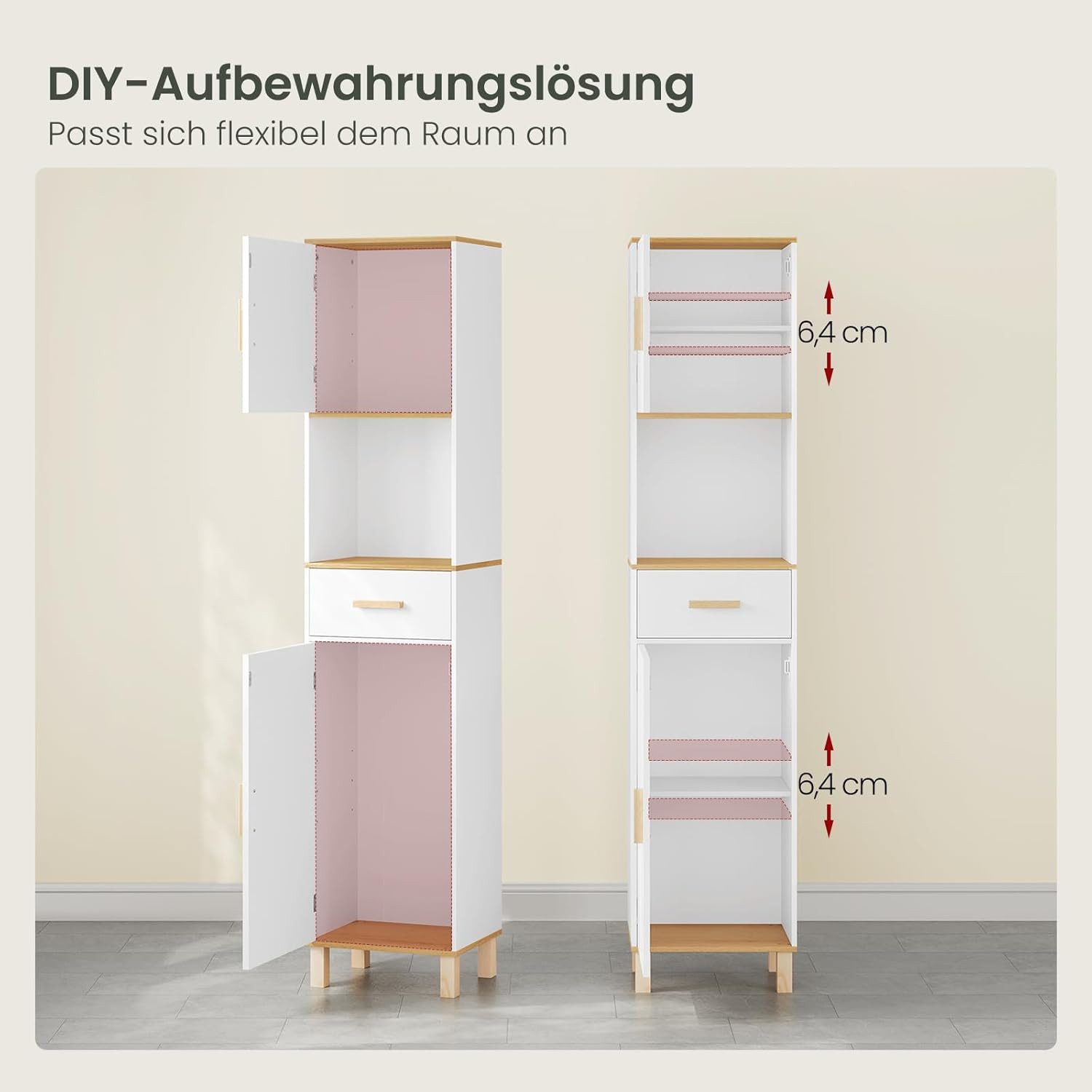 EUGAD Hochschrank (1-St) mit 5 Fächern 1 Schublade, weiß, 40x180x30 cm