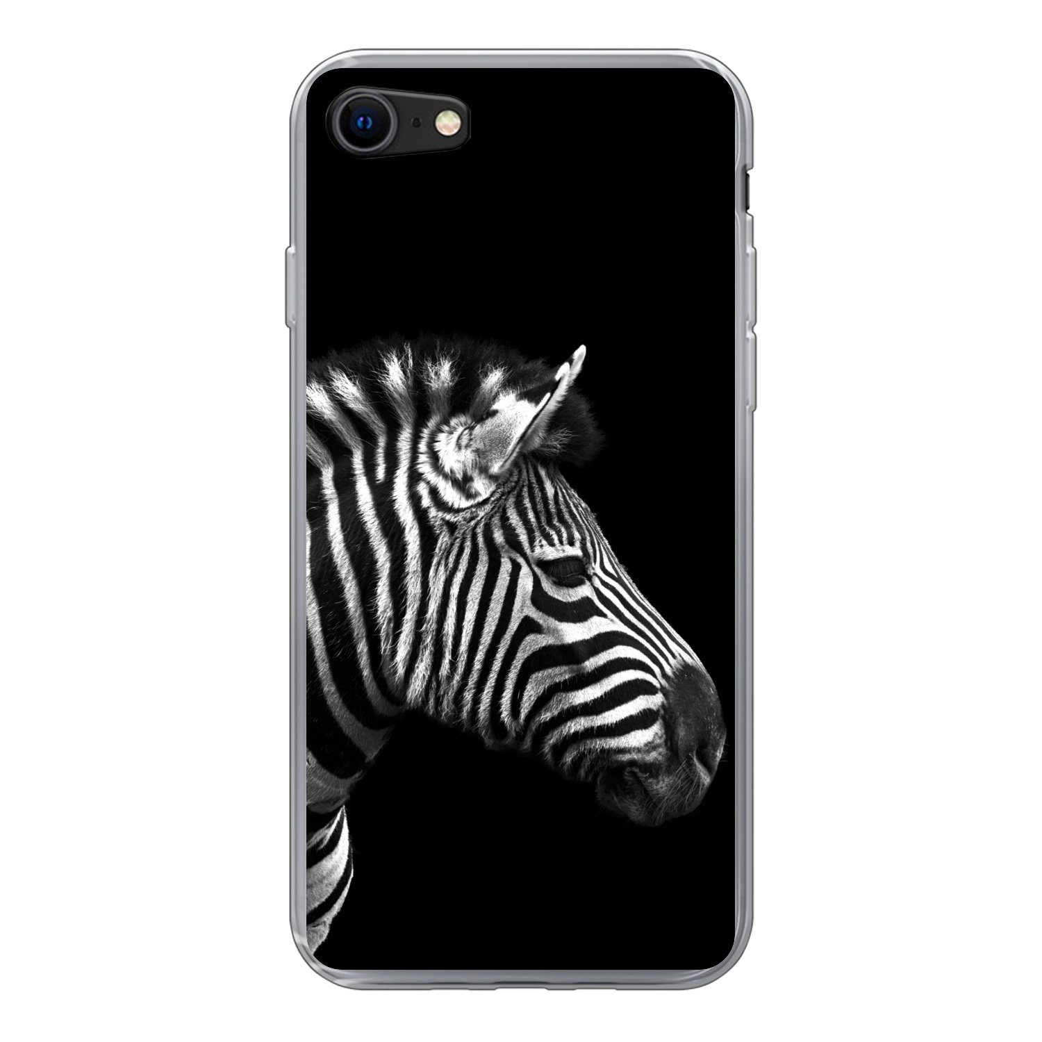 MuchoWow Handyhülle für Apple iPhone SE 2020 Zebra - Schwarz - Weiß - Porträt - Tiere, Smartphone-Bumper, Print, Handy Schutzhülle Dünn