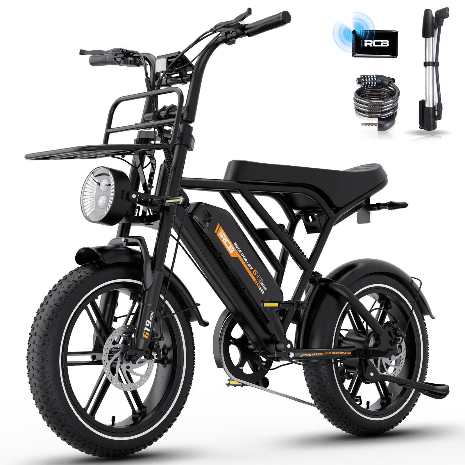 RCB E-Bike Pedelec G19 mini Elektrofahrrad,16x4,0Zoll,Richweite 70-80 km,36V 13Ah,APP&NFC, 7 Gang, Heckmotor, 468 Wh, 630 W Spitzenleistung, Drehmomentsensor