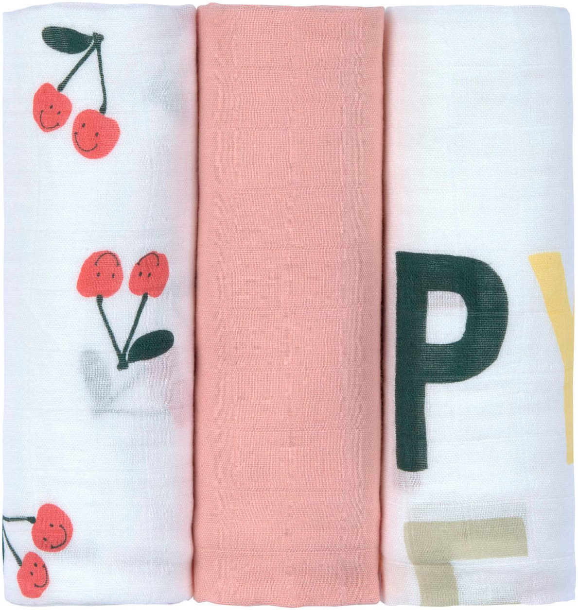 LÄSSIG Stoffwindeln Mulltuch-Set L Happy Fruits Cherry (Set, 3-St)