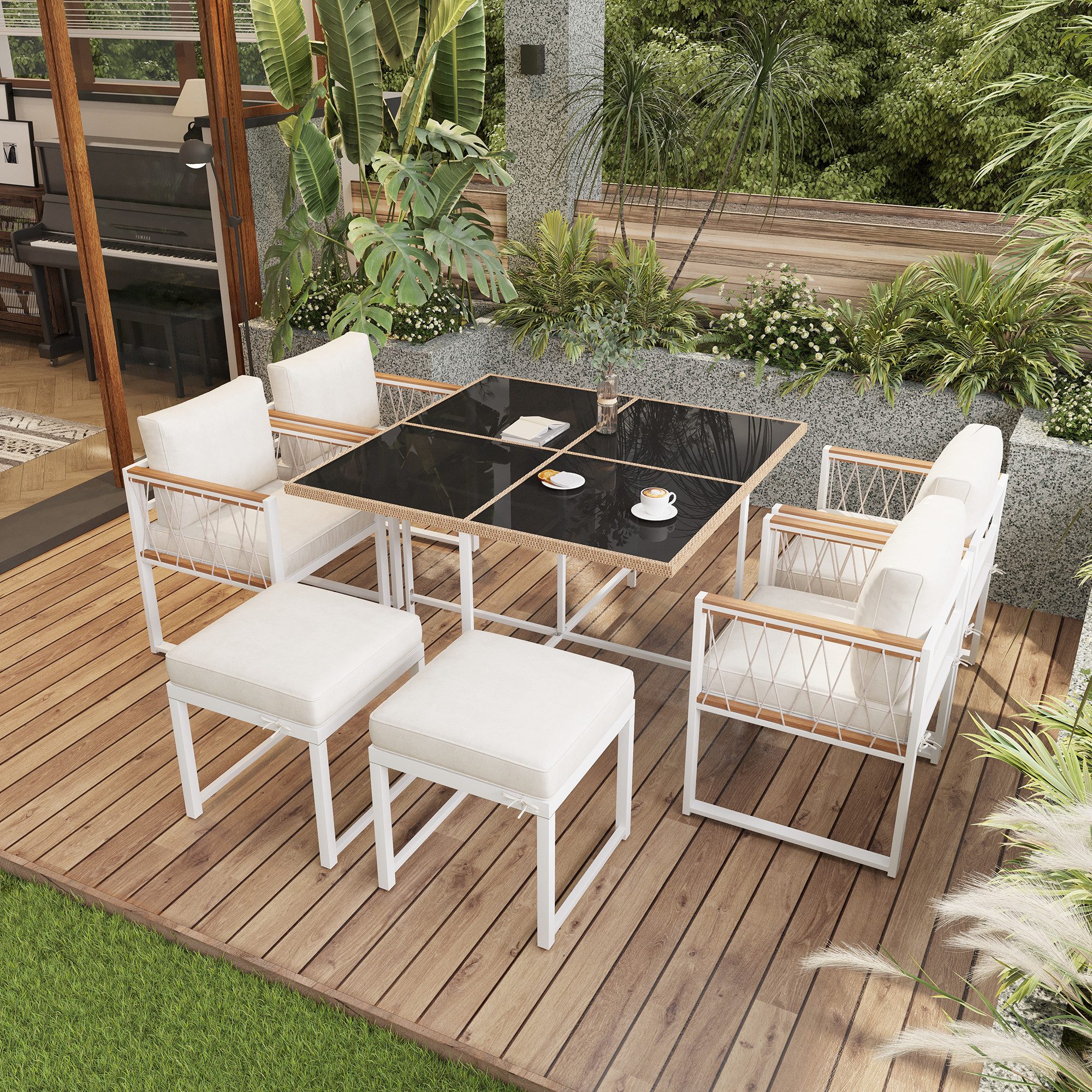 Ulife Gartenlounge-Set Gartenmöbel-Set, 7-teiliges Esstisch- und günstig online kaufen