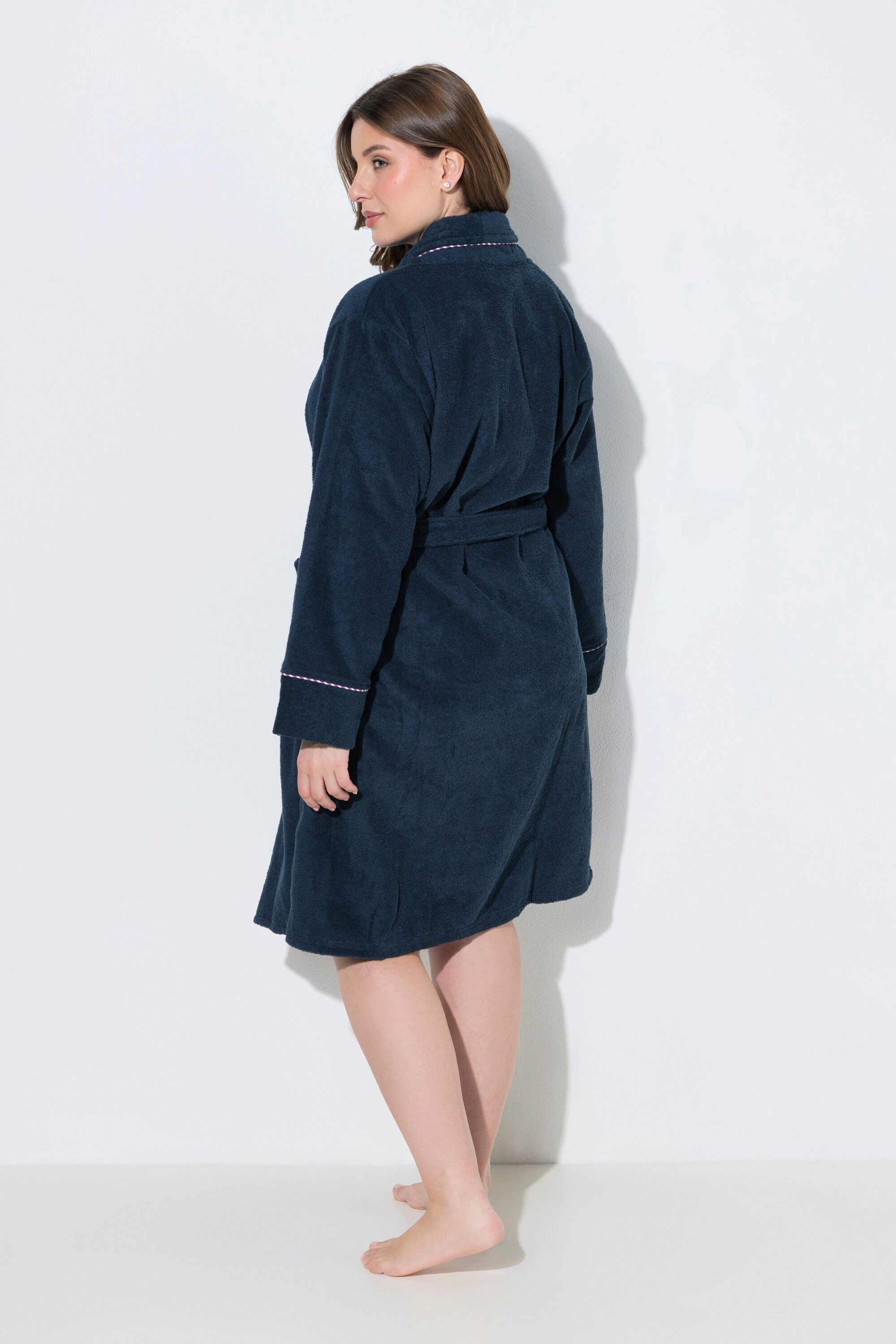 Ulla Popken Bademantel Bademantel Frottee Schalkragen Langarm, knieumspielend, Materialmix – Bild 4 von 5