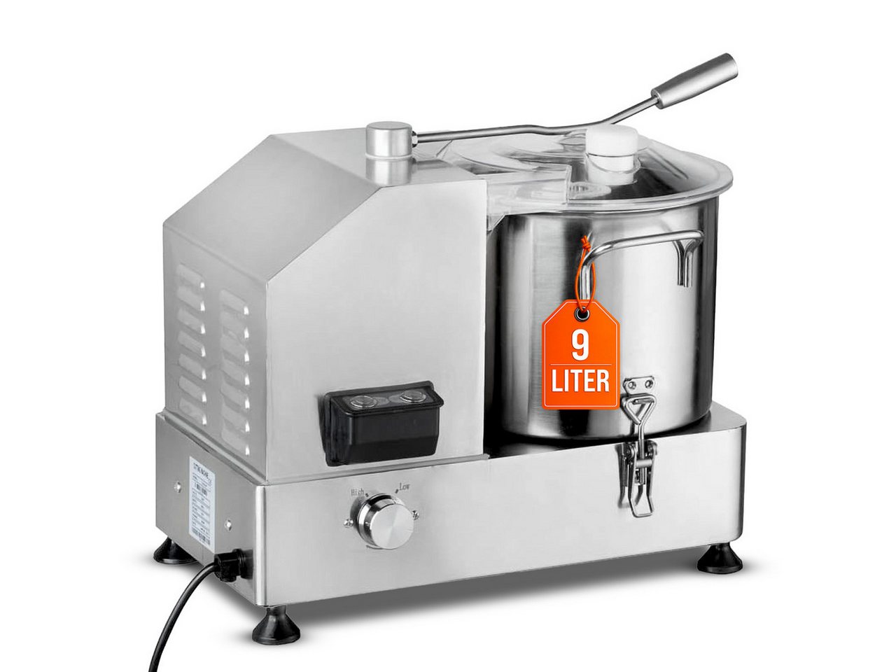 GastroHero Gemüsehacker Cutter 9 Liter leistungsstark Edelstahl Kutter Schneiden Zerkleinern, 1800 W, Sicherheitsmikroschalter, Klarsichtdeckel, einstellbare Drehzahl