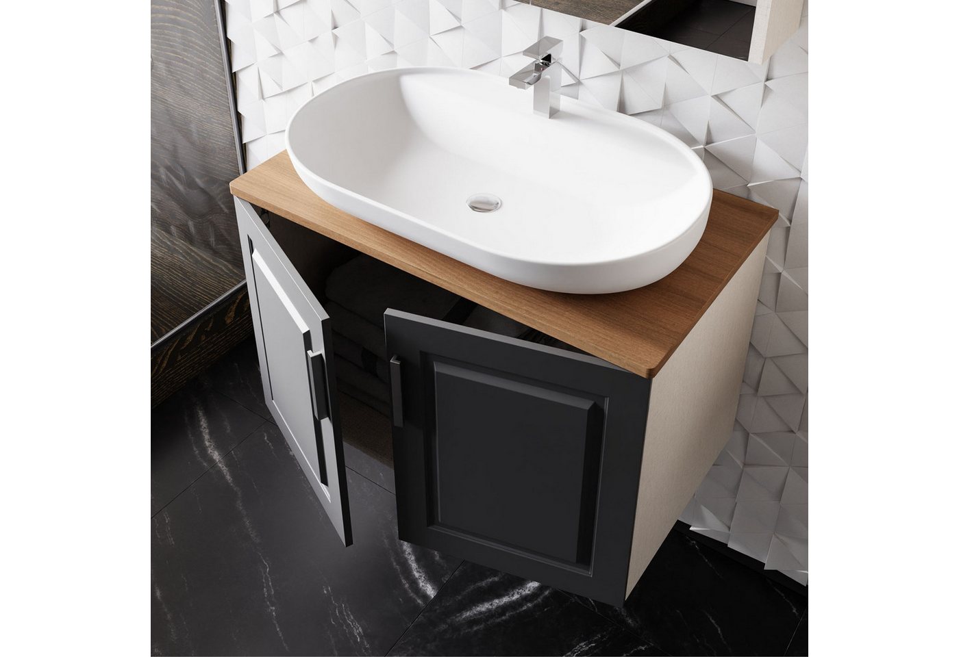 Thumbnail - Karen Waschtisch-Set Waschtisch mit Unterschrank Arin Anthrazit, (3-St., Der Lieferumfang umfasst Unterschrank, Konsole ...
