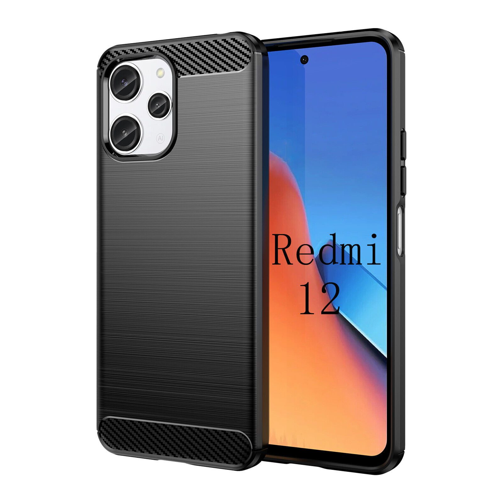 betterfon Handyhülle Carbon Hülle für Xiaomi Redmi 12 Backcover TPU Silikon Bumper Schwarz, Carbon-Look – stoßfestes Case mit Air-Cushion & Metall-Optik