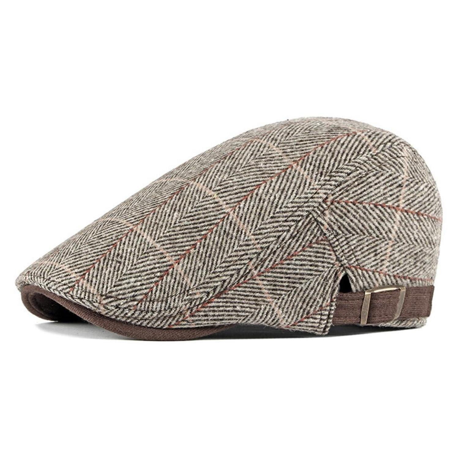 LuxusKollektion Schiebermütze Schiebermütze Herren Tweed Flatcap Verstellbar M-L B1# Kaffee