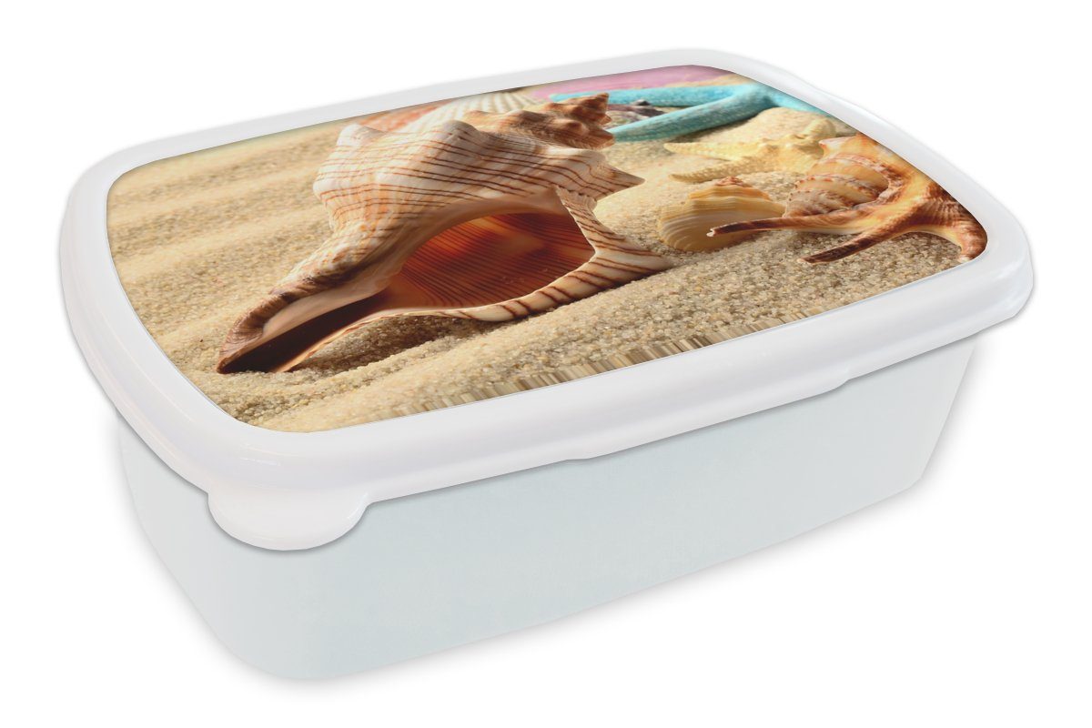 - - Erwachsene, Muscheln für Lunchbox Jungs - weiß Kunststoff, und für (2-tlg), Mädchen MuchoWow Kinder Seesterne Brotbox Strand, Sand Brotdose, und