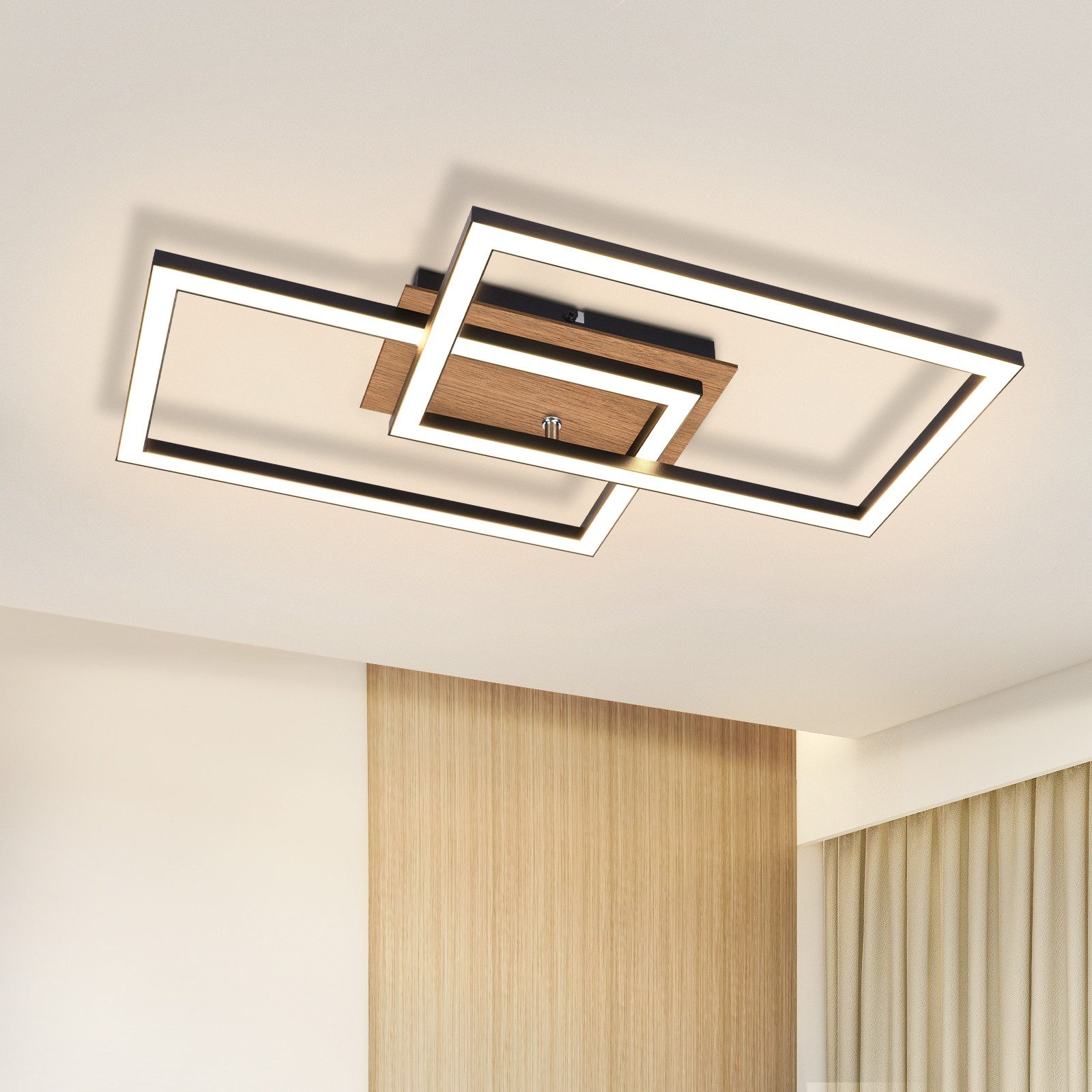 Nettlife Deckenleuchte Holz Schwarz 32W 3000K günstig online kaufen
