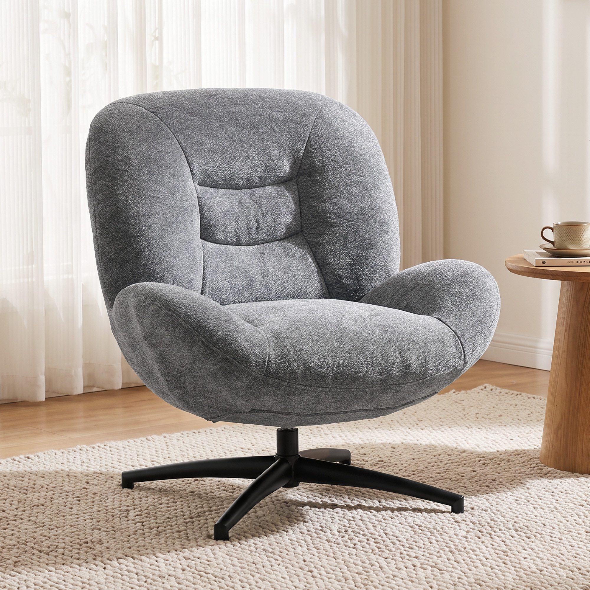 HOMCOM Relaxsessel Loungesessel mit breiter Sitzfläche, Chenille-Optik (Set, 1-St., 1), 360° Drehfunktion