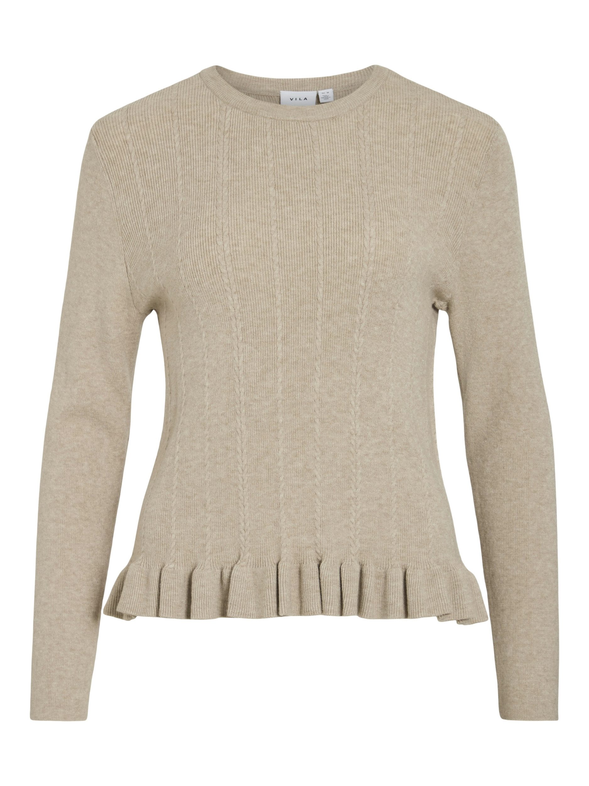 Vila Strickpullover VINORTHY O-NECK L/S FRILL KNIT TOP/ Natural Melange