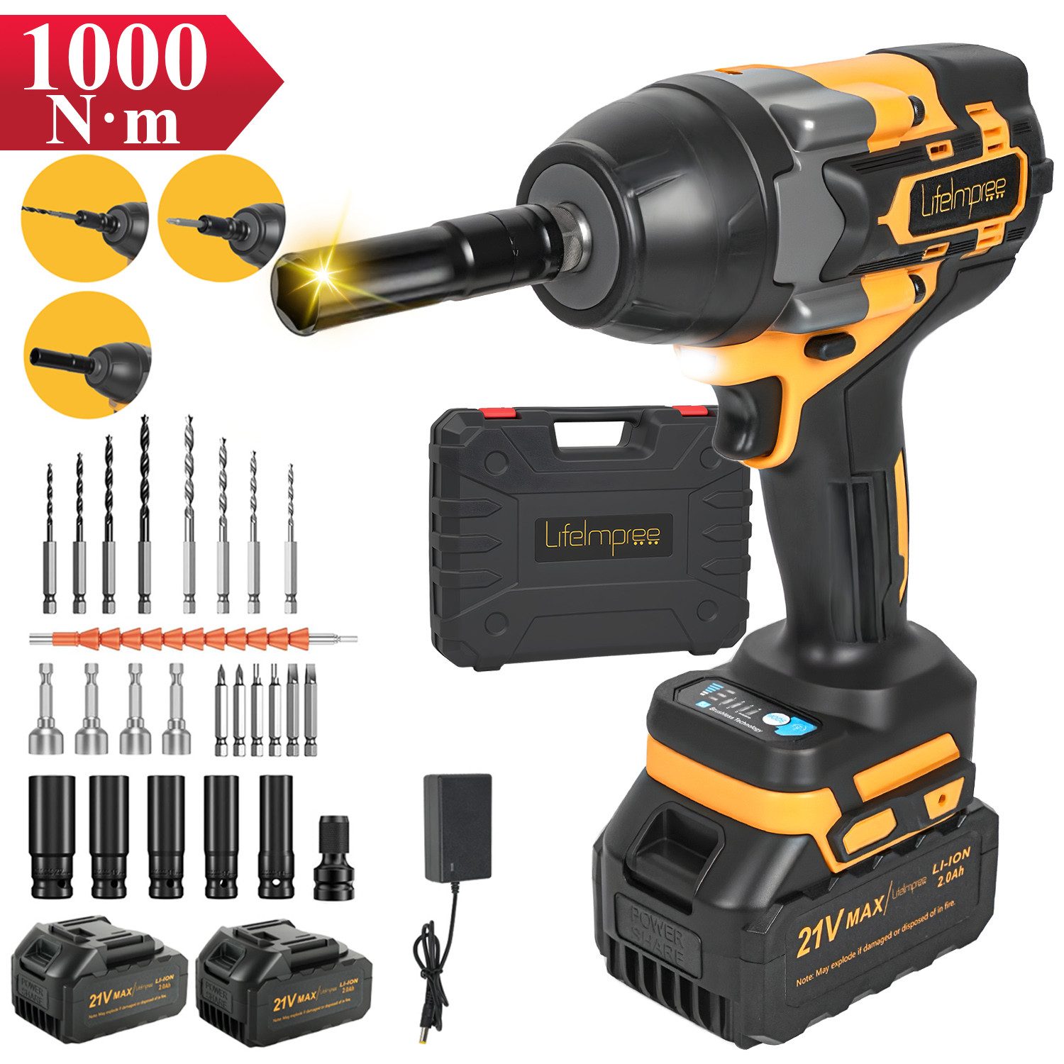 LifeImpree Akku-Schlagschrauber Schlagschrauber 1000Nm(740Ft-lbs), Bürstenl günstig online kaufen