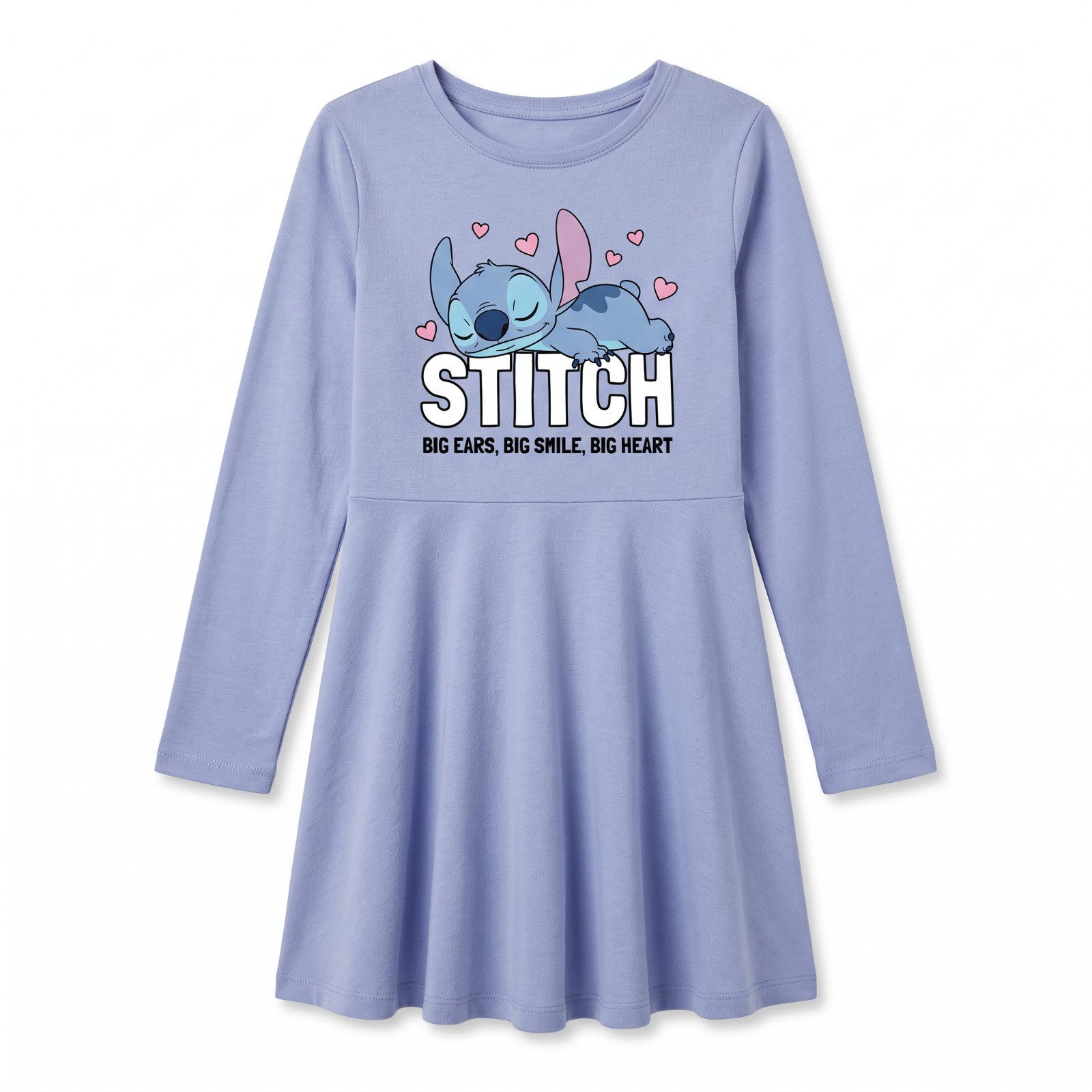 Disney Maxikleid Disney Lilo und Stitch Kinder Mädchen langarm Kleid Gr 98-128 100% Baumwolle