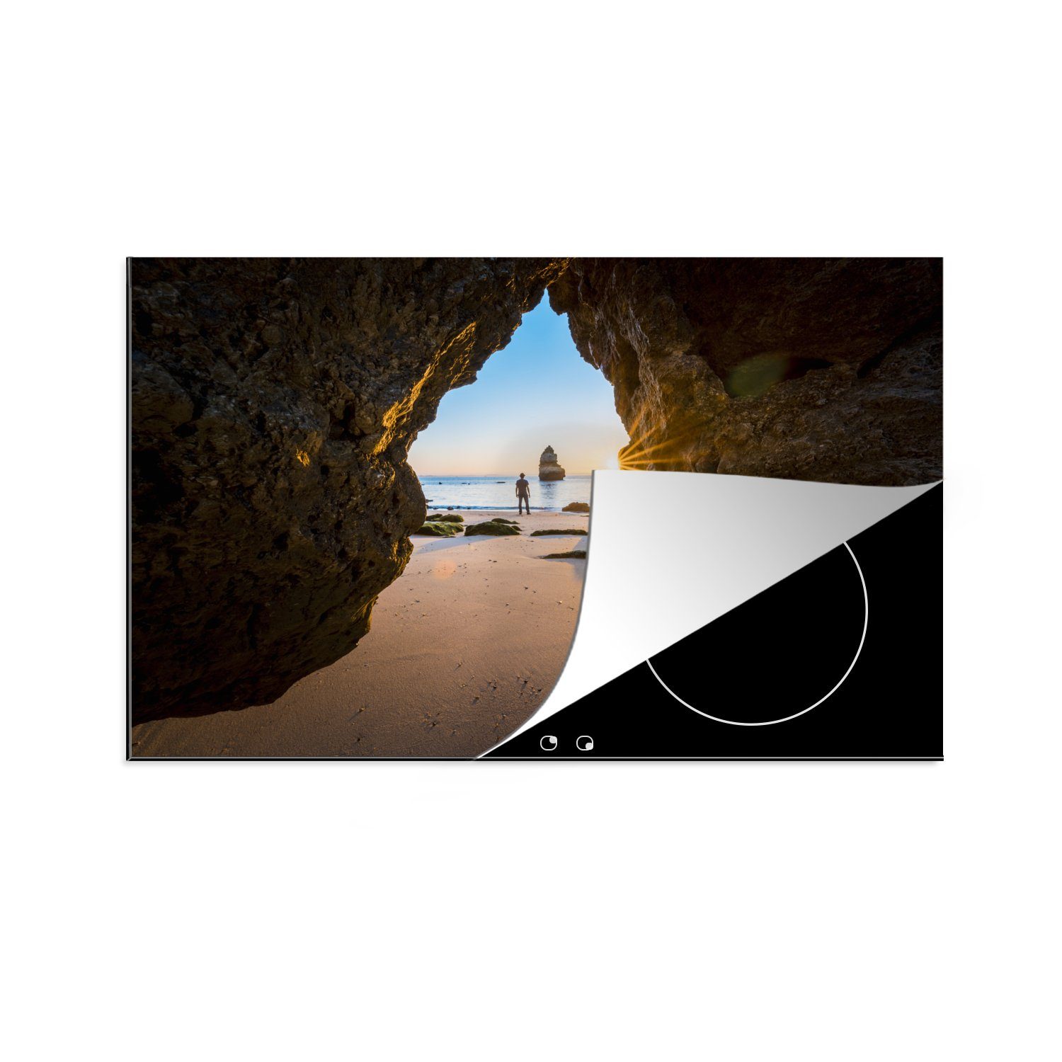 MuchoWow Herdblende-/Abdeckplatte Sonnenuntergang an der Algarve, Vinyl, (1 tlg), 81x52 cm, Induktionskochfeld Schutz für die küche, Ceranfeldabdeckung