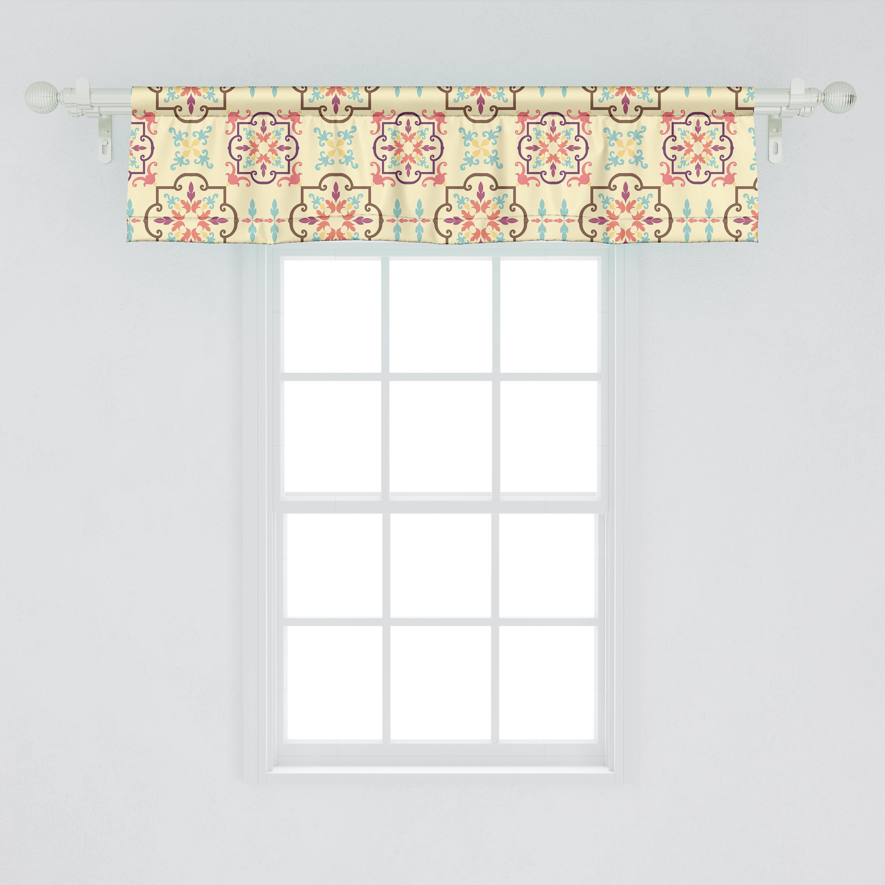 Microfaser, Geometrisch Küche Volant Dekor mit Themed Floral Vorhang Entwurf für Abakuhaus, Scheibengardine Art Stangentasche, Schlafzimmer