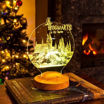 Geschenkelampe LED Nachttischlampe Hogwarts Harry Potter 3D mehrfarbiges Nachtlicht Geschenke für Kinder, Leuchte 7 Farben fest integriert, Geburtstagsgeschenk für Freunde, Mädchen, Jungen, HP Fans, Kollegen