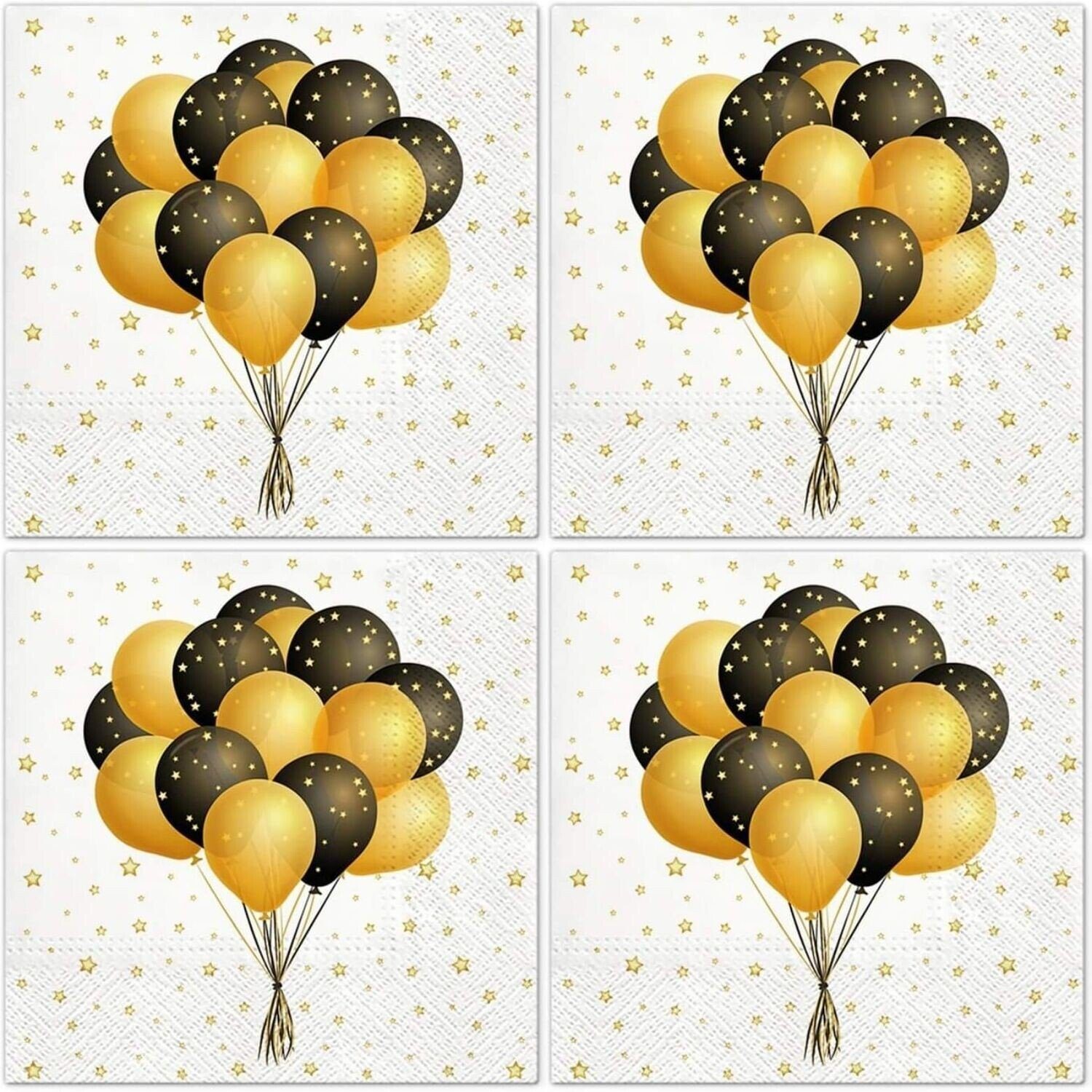Tete a Tete Papierserviette Geburtstagsparty 33cm, 3 lagig, Luftballons, gold-schwarz Motiv, Geburtstag Tischdeko, Serviettentechnik, Decoupage