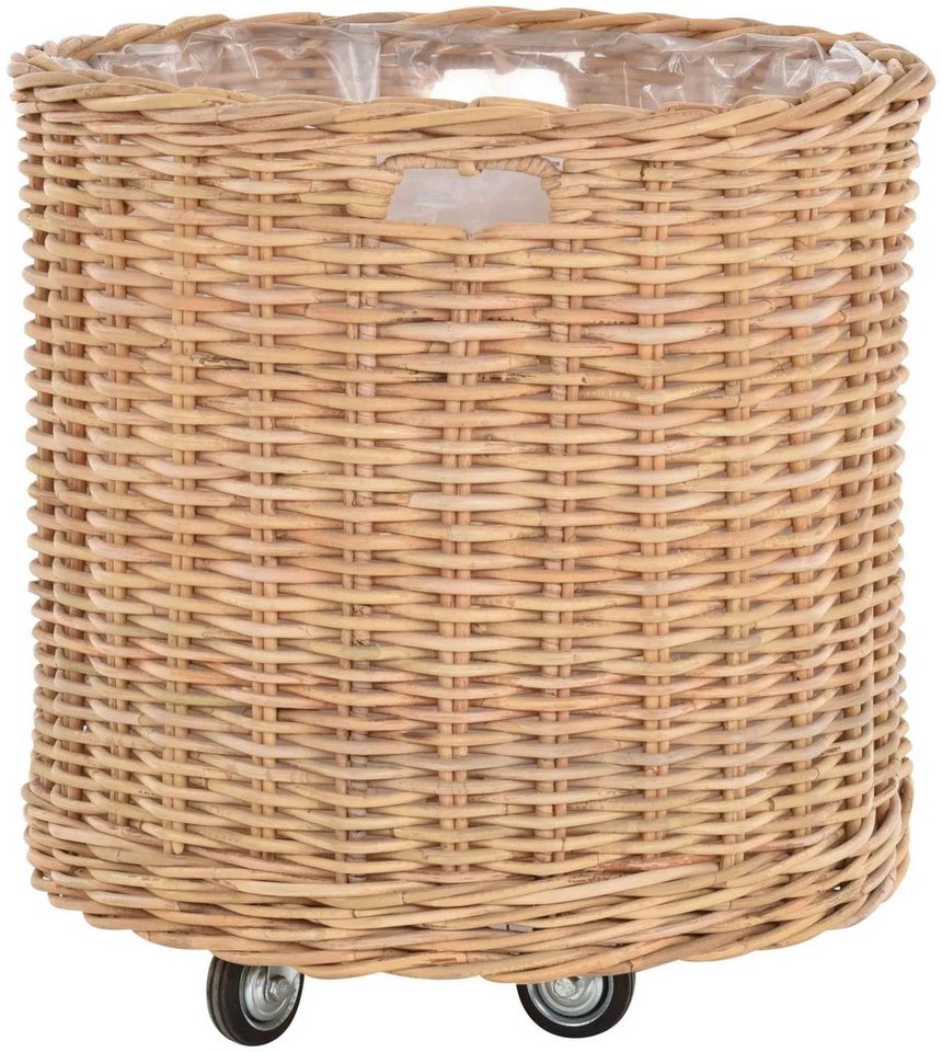 Thumbnail - Krines Home Allzweckkorb Pflanzkorb groß Rattan XXL Rollkorb Rattankorb Grau Natur Rund, mit Rollen