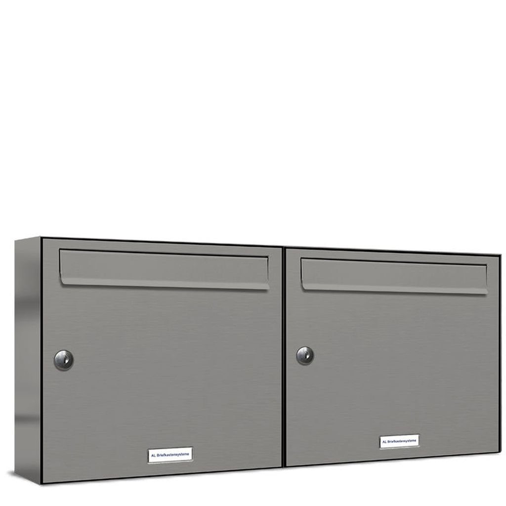 AL Briefkastensysteme Wandbriefkasten 2er Premium Briefkasten Aluminiumgrau RAL 9007 für Außen Wand 2x1