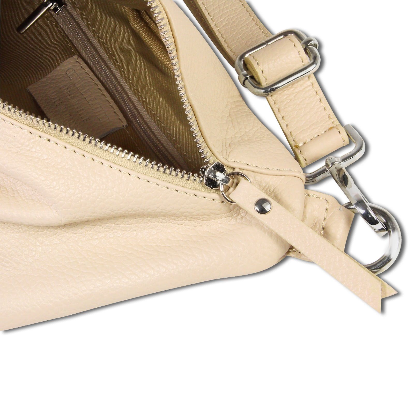 FLORENCE Gürteltasche Florence Echtleder BomBag Damen extra groß (Gürteltasche), Damen Leder Gürteltasche, beige ca. 37cm x ca. 20cm