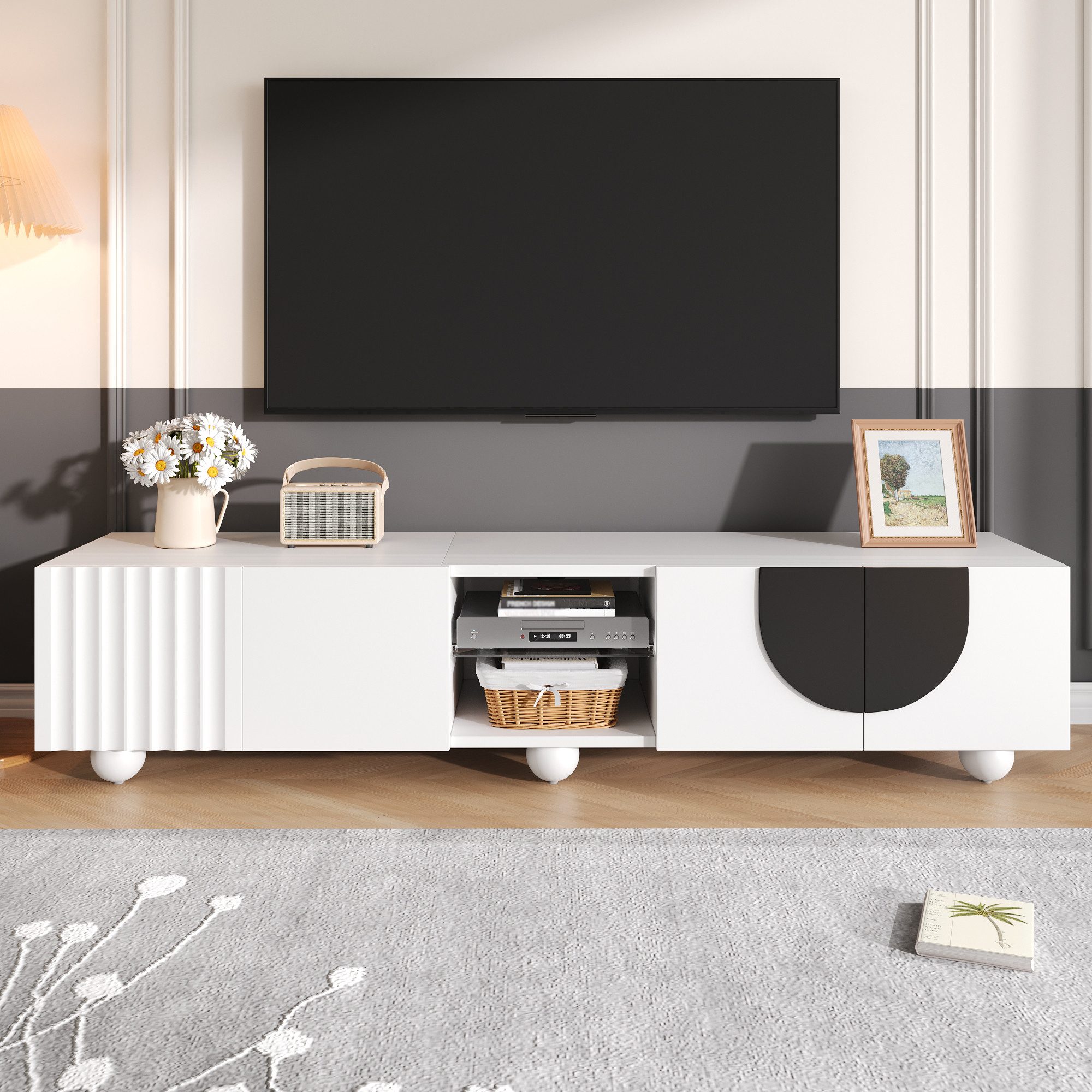 TV-Schrank Fernsehschrank 180x40x41,5 cm mit grifflosen Türen und offenem Fach.