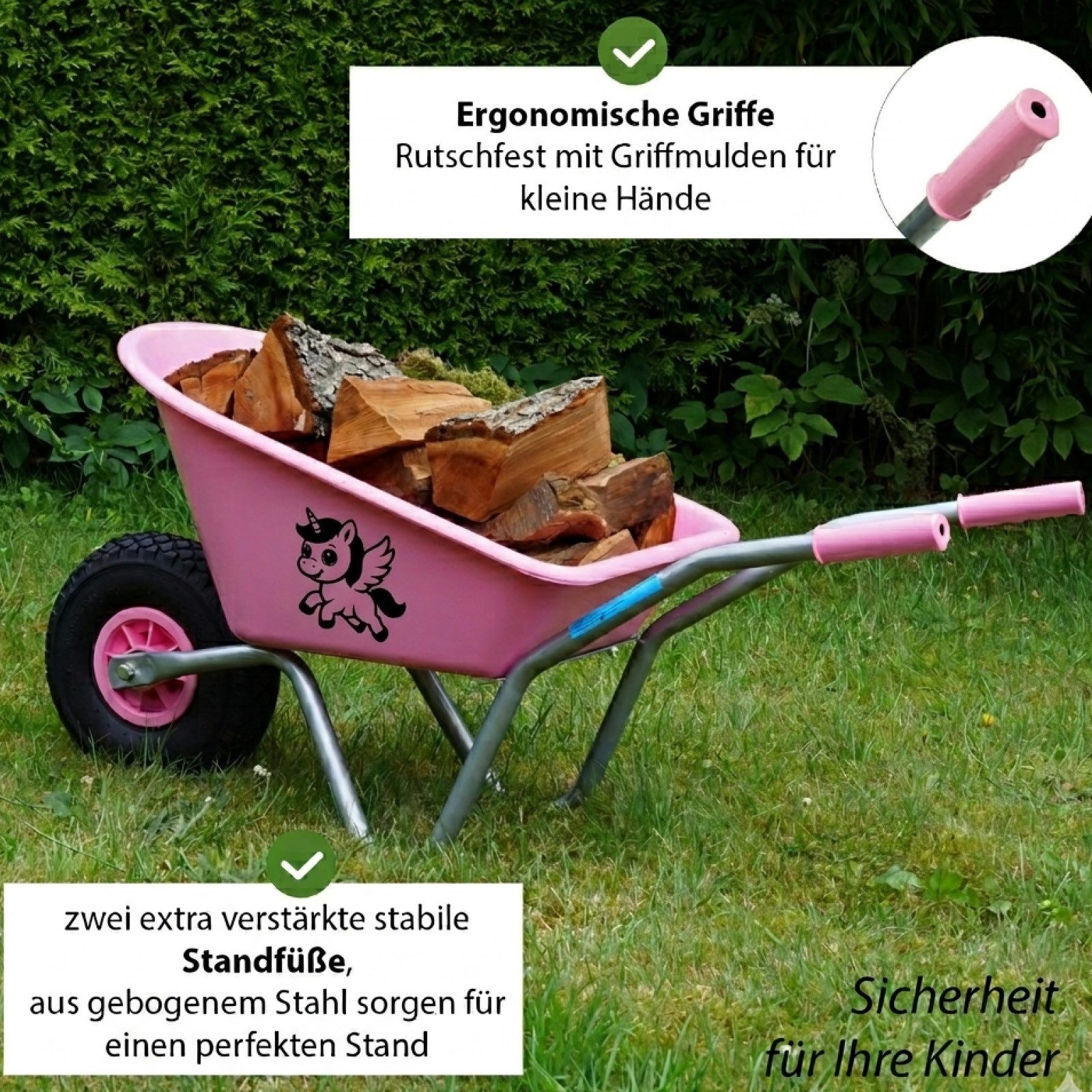 TRUTZHOLM Schubkarre Kinderschubkarre Einhorn Schiebkarre Metallschubkarre Gartenkarre – Bild 4 von 5