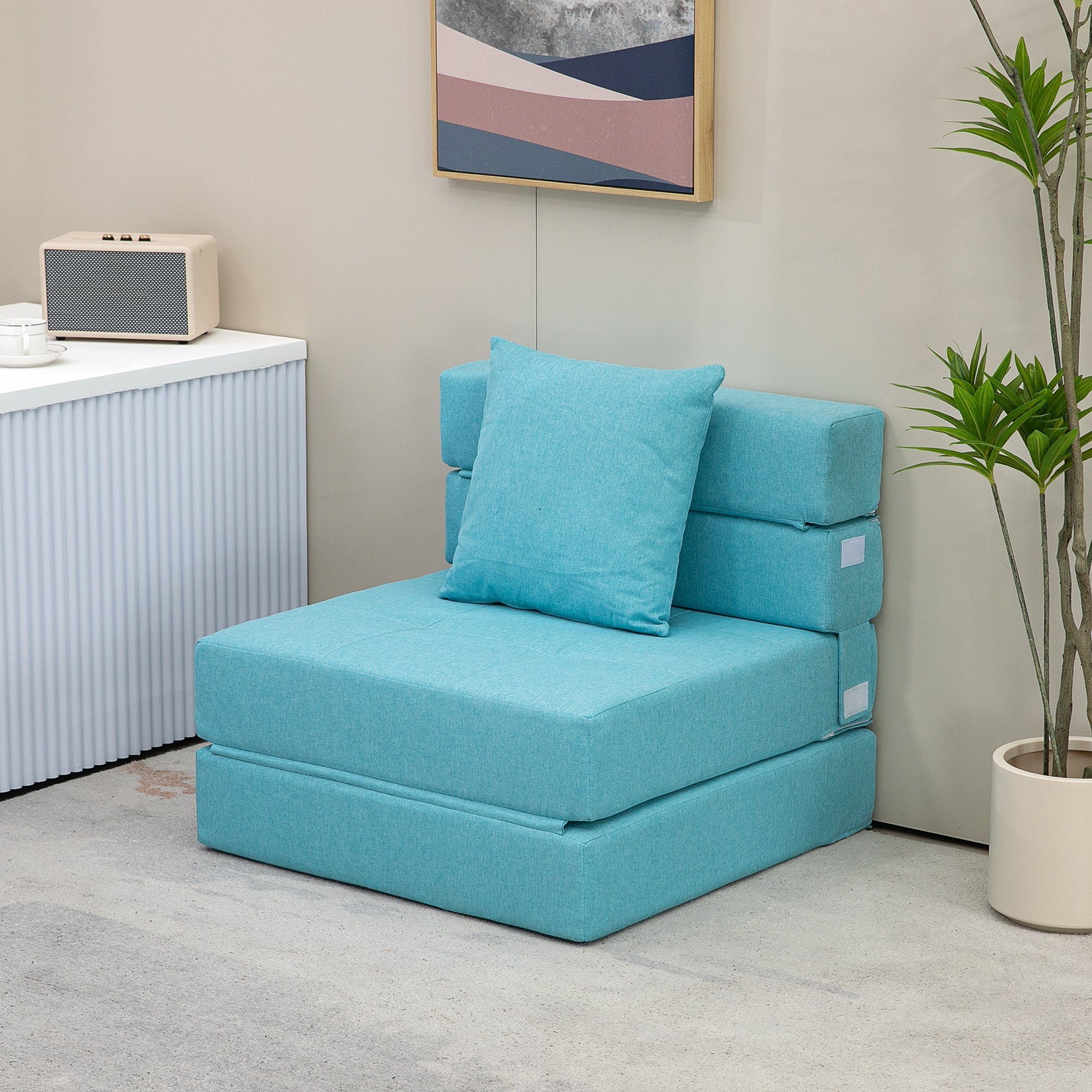 Blau HOMCOM | (Schlafsessel, bis Bettsessel), 100 Design Einzelsofa 2-in-1 Blau kg Belastbar, 1-St., Blau Klappsessel, mit Sessel Kissen,