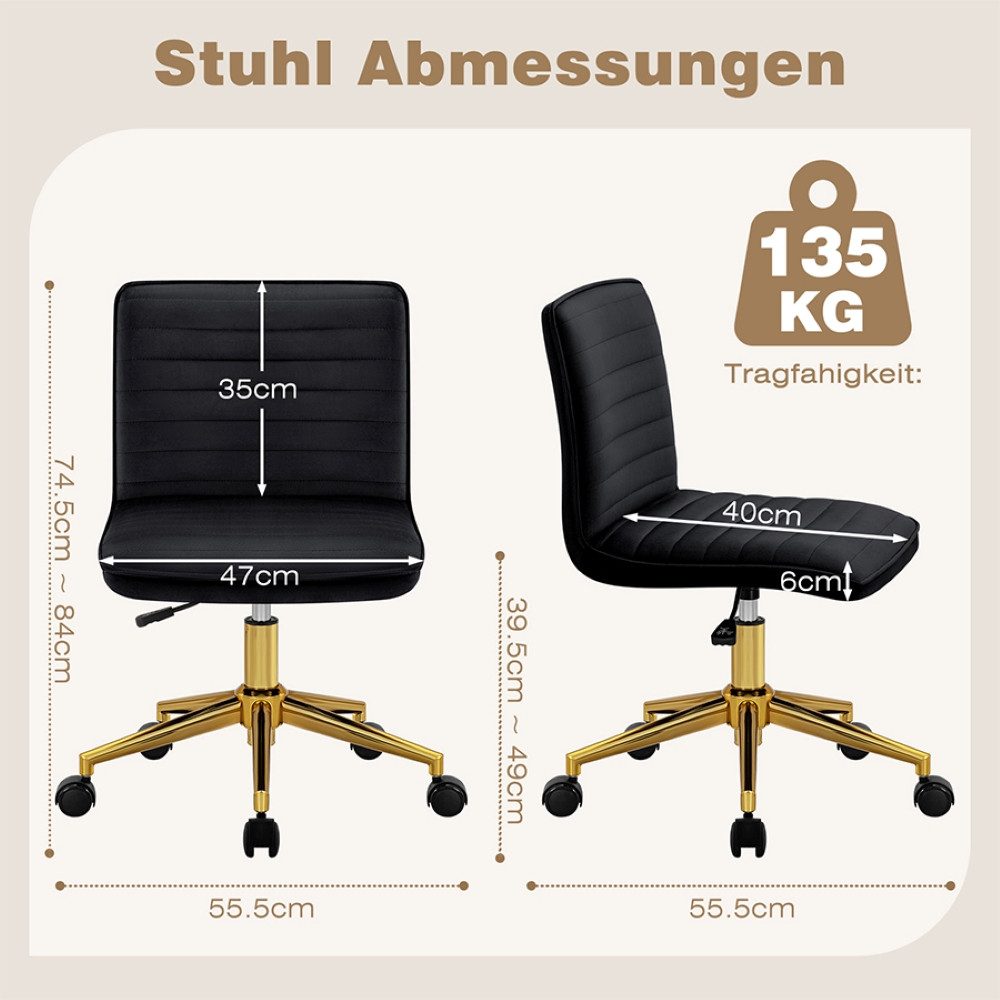 Hellove Stuhl Schminktischstuhl mit Rädern, Samt günstig online kaufen