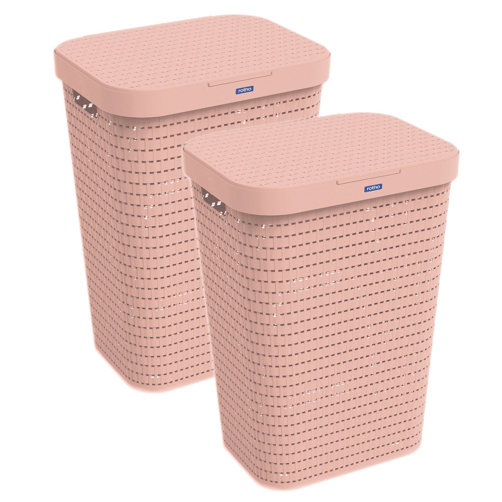 ROTHO Wäschekorb Country 2er-Set Wäschesammler 55l mit Deckel, Kunststoff (PP) BPA-frei (Wäschesammlerset, 2er-Set), Löcher an den Seiten ermöglicht Luftzirkulation innerhalb der Wäschebox