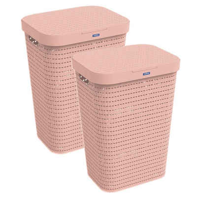 ROTHO Wäschekorb »Country 2er-Set Wäschesammler 55l mit Deckel, Kunststoff (PP) BPA-frei« (Wäschesammlerset, 2er-Set), Löcher an den Seiten ermöglicht Luftzirkulation innerhalb der Wäschebox