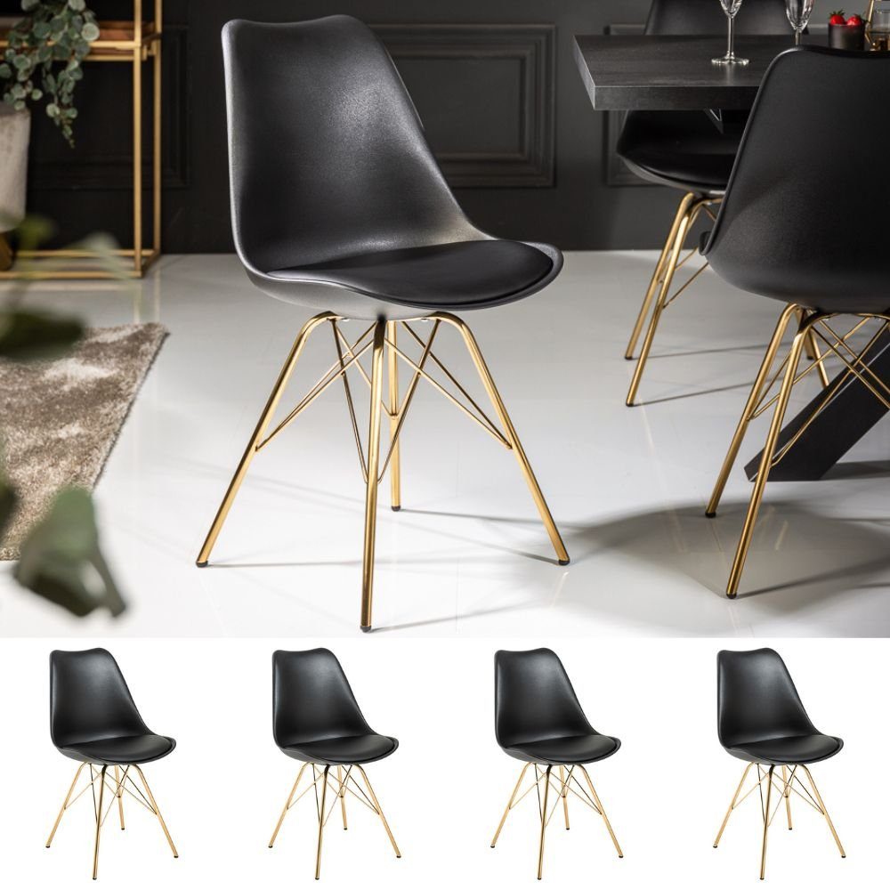 LebensWohnArt Stuhl 4er Set Design-Klassiker Stuhl NORWAY schwarz-gold