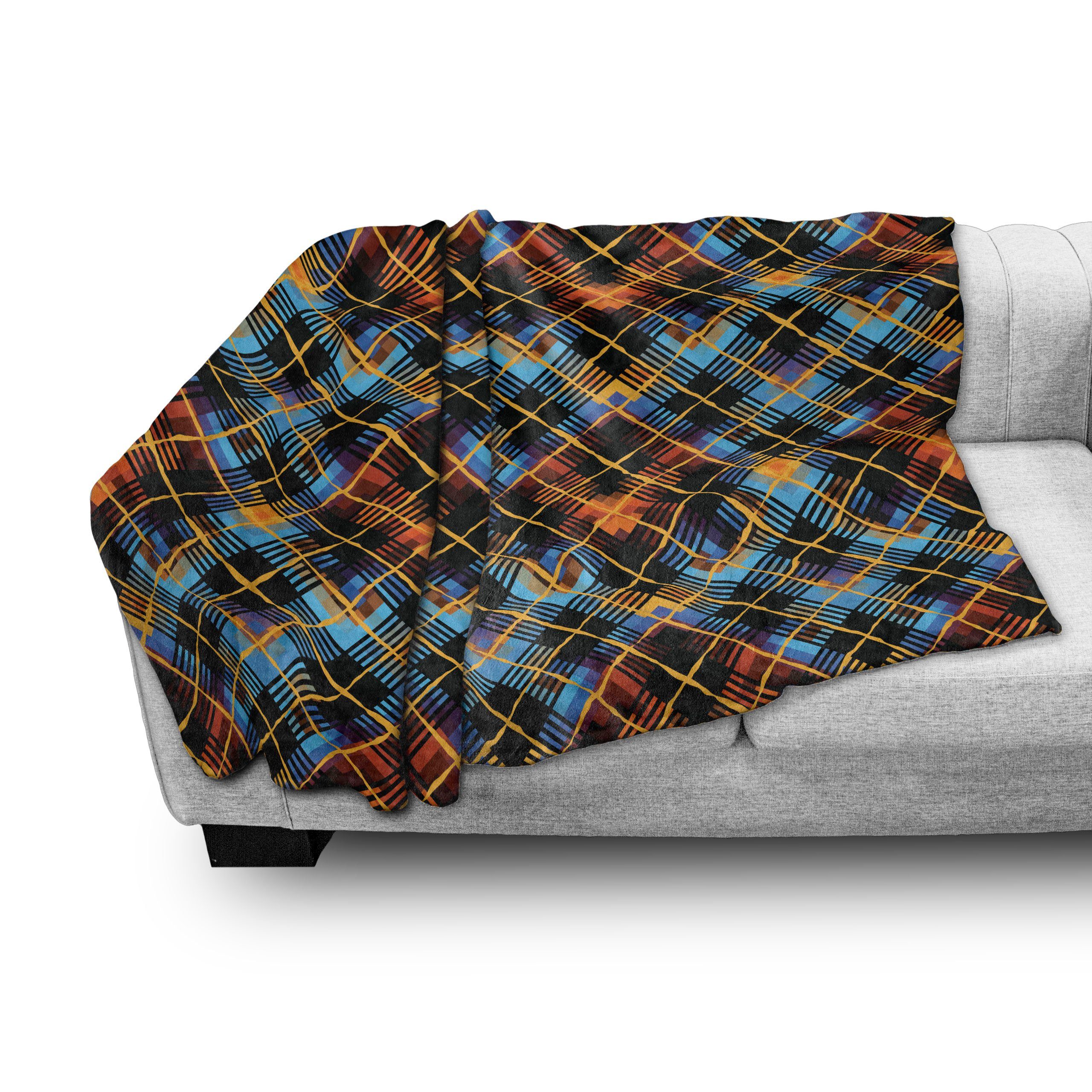 den geometrische und Gemütlicher Innen- Außenbereich, Plaid für Tartan Plüsch Wohndecke Moderne Abakuhaus,