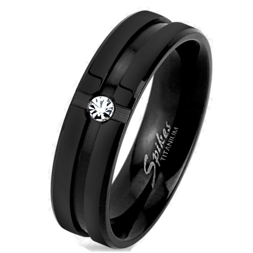 BUNGSA Fingerring 64 (20.4) Titan RIng klassisch mit Kristall Stein schwarz (Ring, 1-tlg), Damen Herren