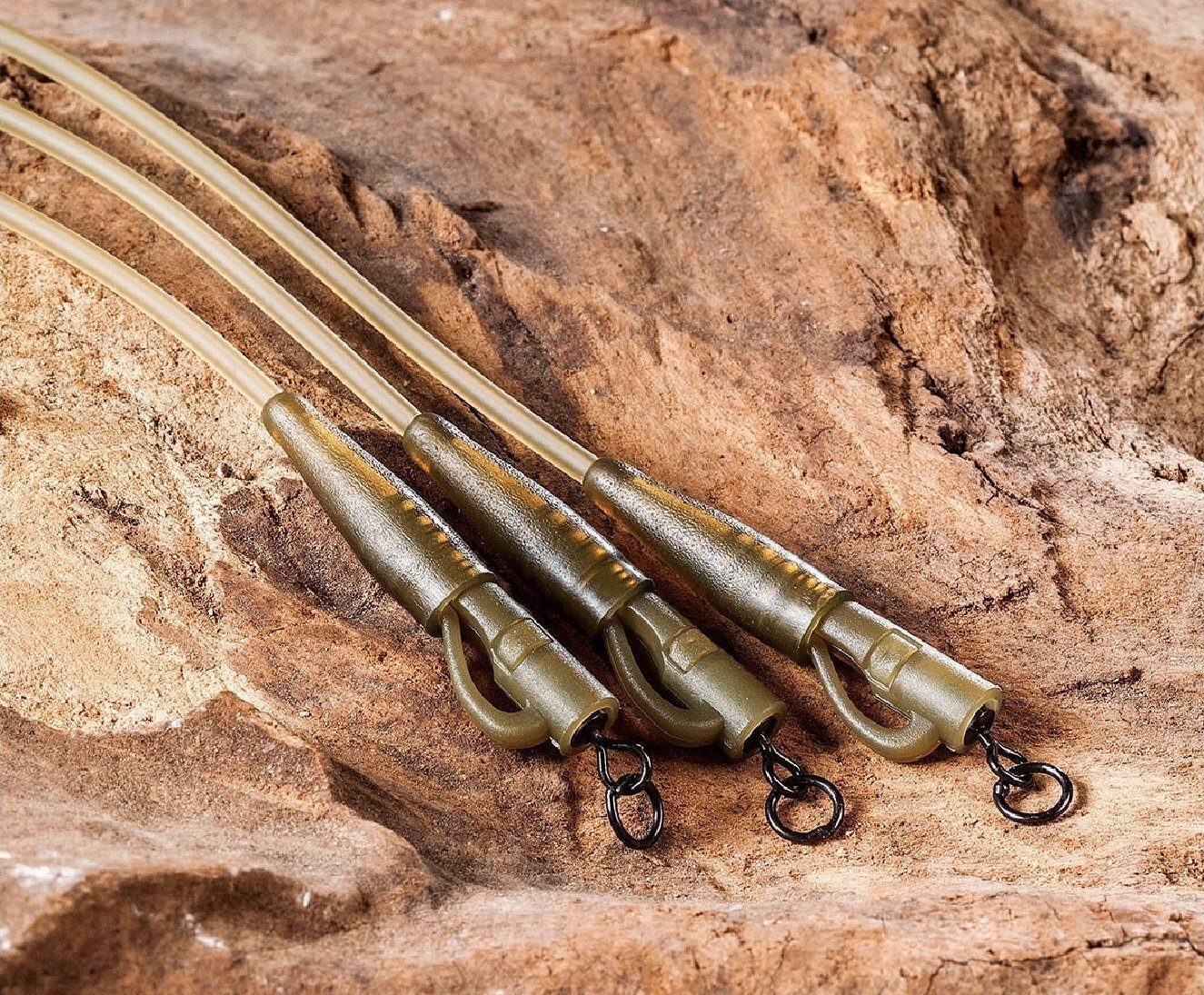 Behr Vorfachschnur Safety Clips mit Camo Tubing 3er Set Karpfenvorfach Blei Carp, (3-St)