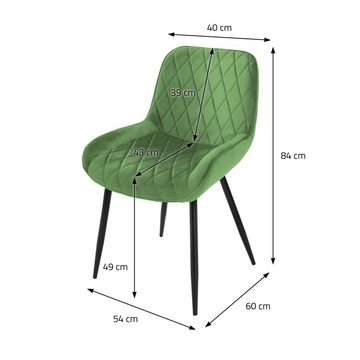 ML-DESIGN Stuhl Esszimmerstühle Set mit Rücken und Armlehnen Polster Küchenstühle (2 St), 2x Küchenstühle Grün 54x60x84cm aus Samt mit Metallbeine