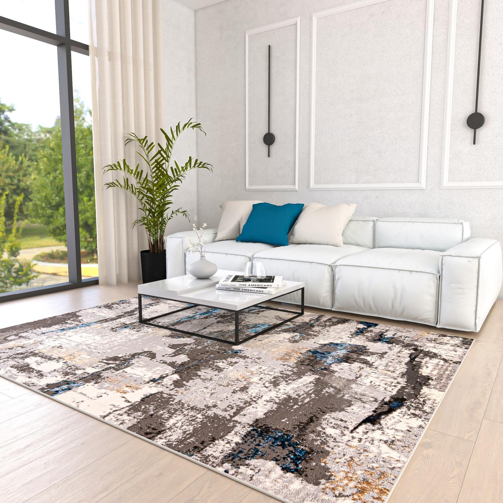 Mazovia Designteppich Modern Abstrakt Anthrazit Blau Wohnzimmer, Schlafzimmer, Esszimmer, Fußbodenheizung – Bild 3 von 5
