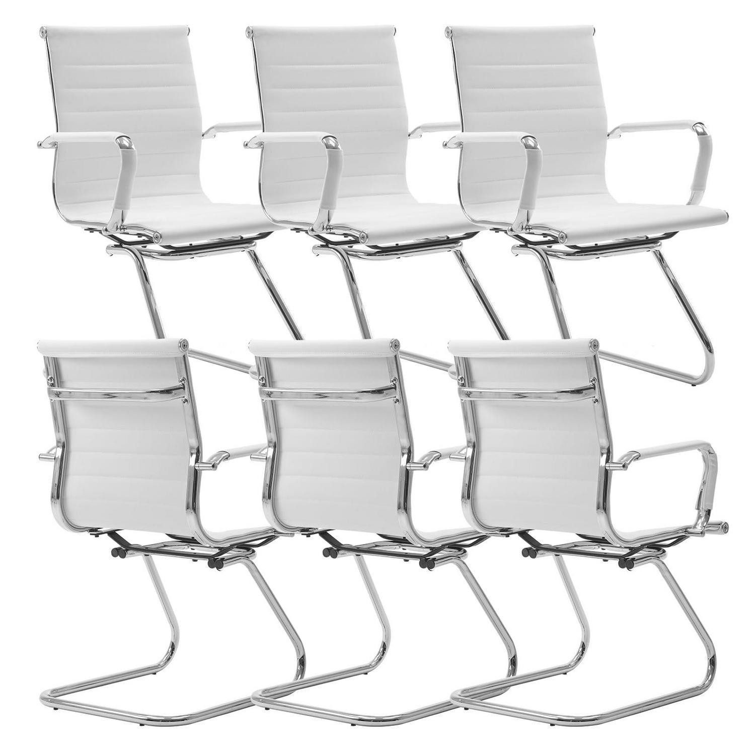 LuxusKollektion Besucherstuhl Stühle Freischwinger Konferenzstuhl PU Leder Armlehnen 6erSet Weiß 3